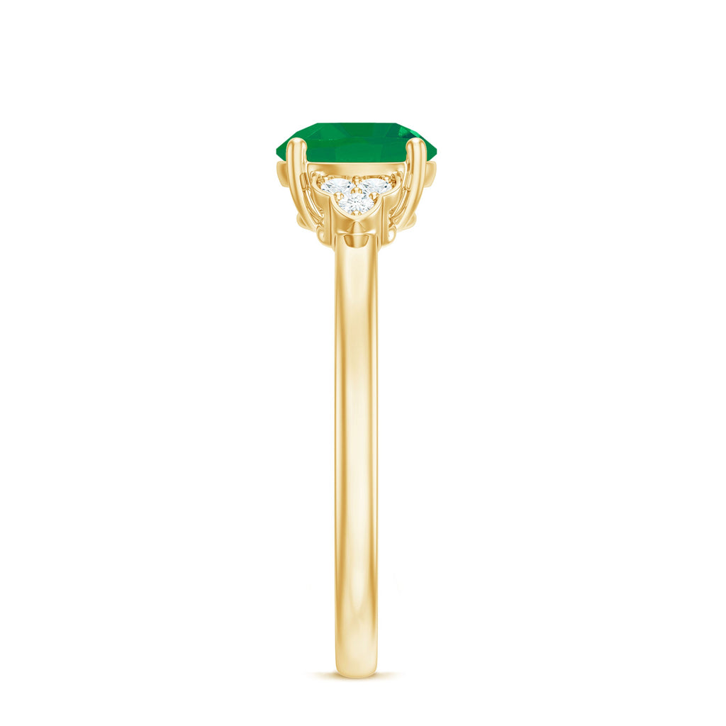 Natural Solitaire Emerald Engagement Ring with Diamond Trio