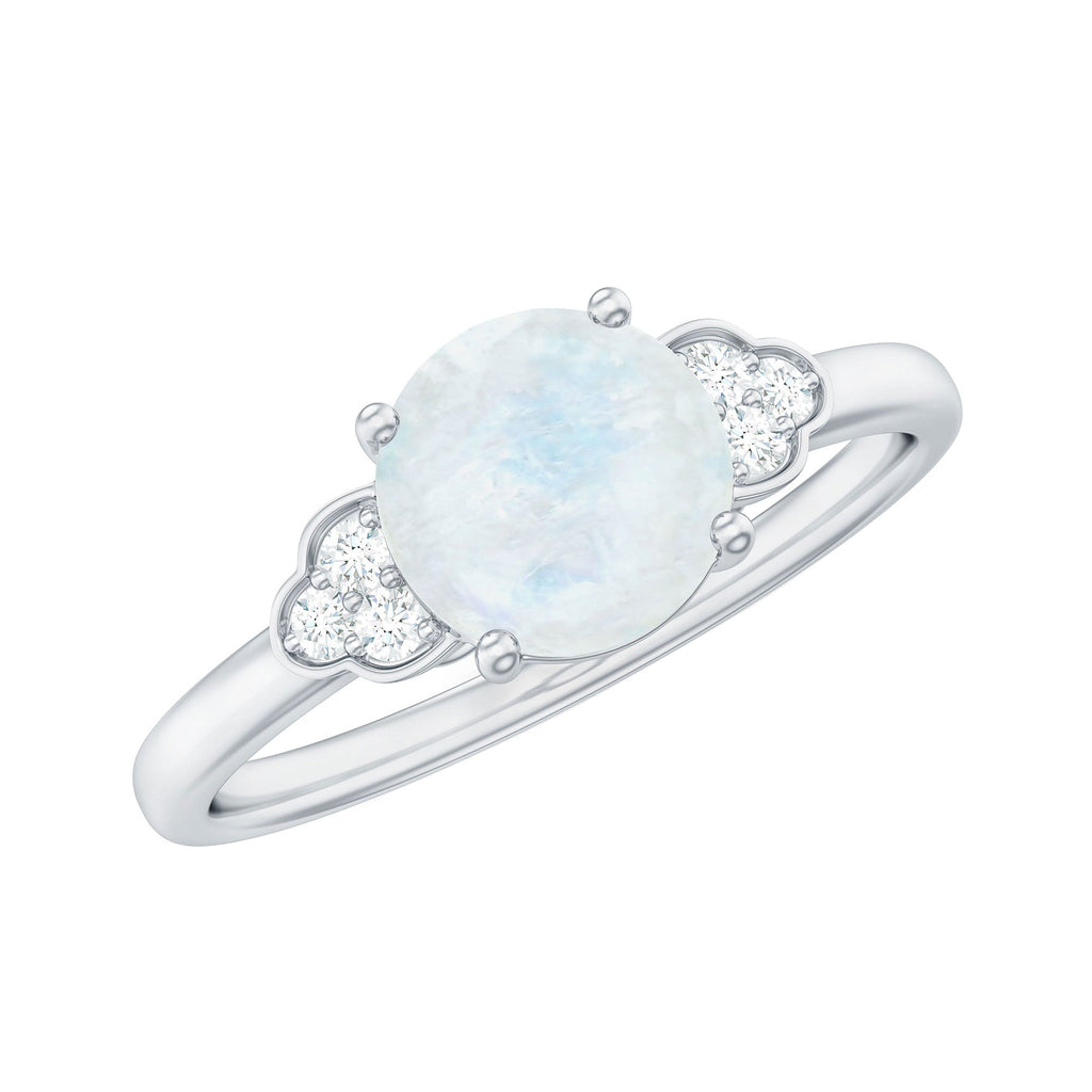 1.50 CT Moonstone Solitaire Engagement Ring with Diamond Trio