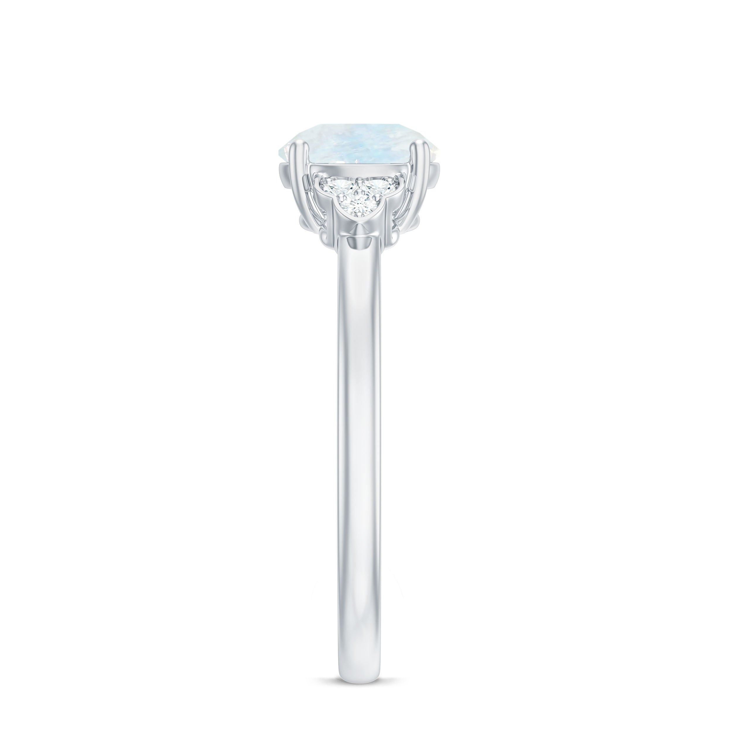 1.50 CT Moonstone Solitaire Engagement Ring with Diamond Trio