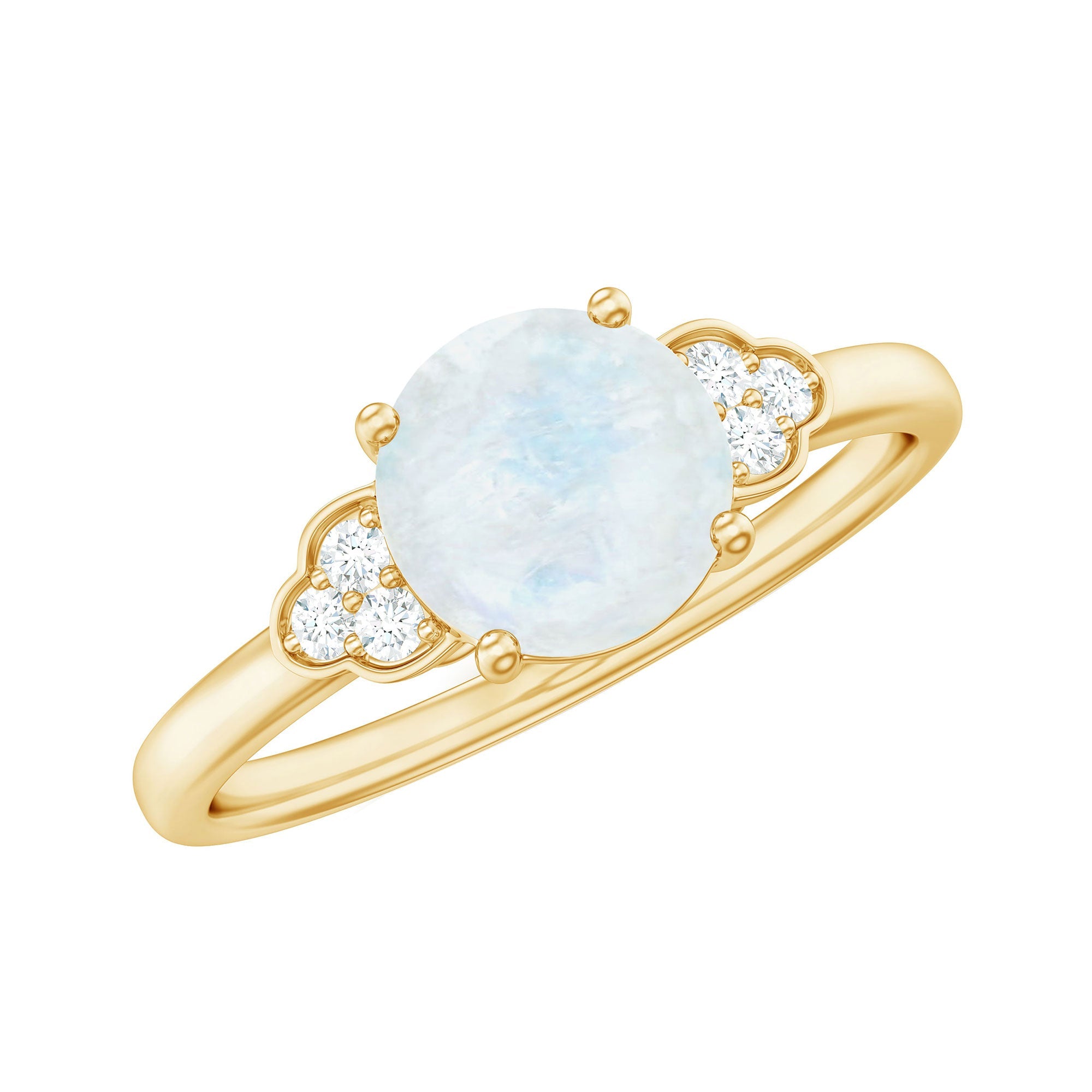 1.50 CT Moonstone Solitaire Engagement Ring with Diamond Trio