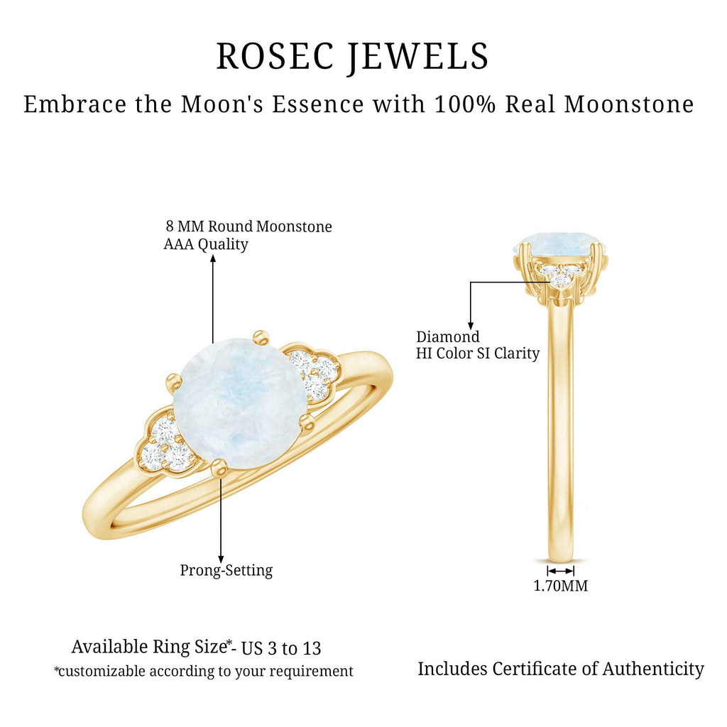 1.50 CT Moonstone Solitaire Engagement Ring with Diamond Trio