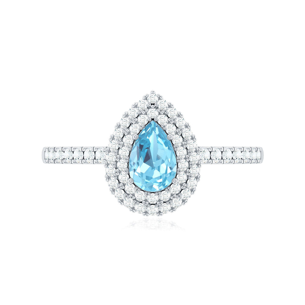 1 CT Classic Aquamarine and Diamond Teardrop Engagement Ring