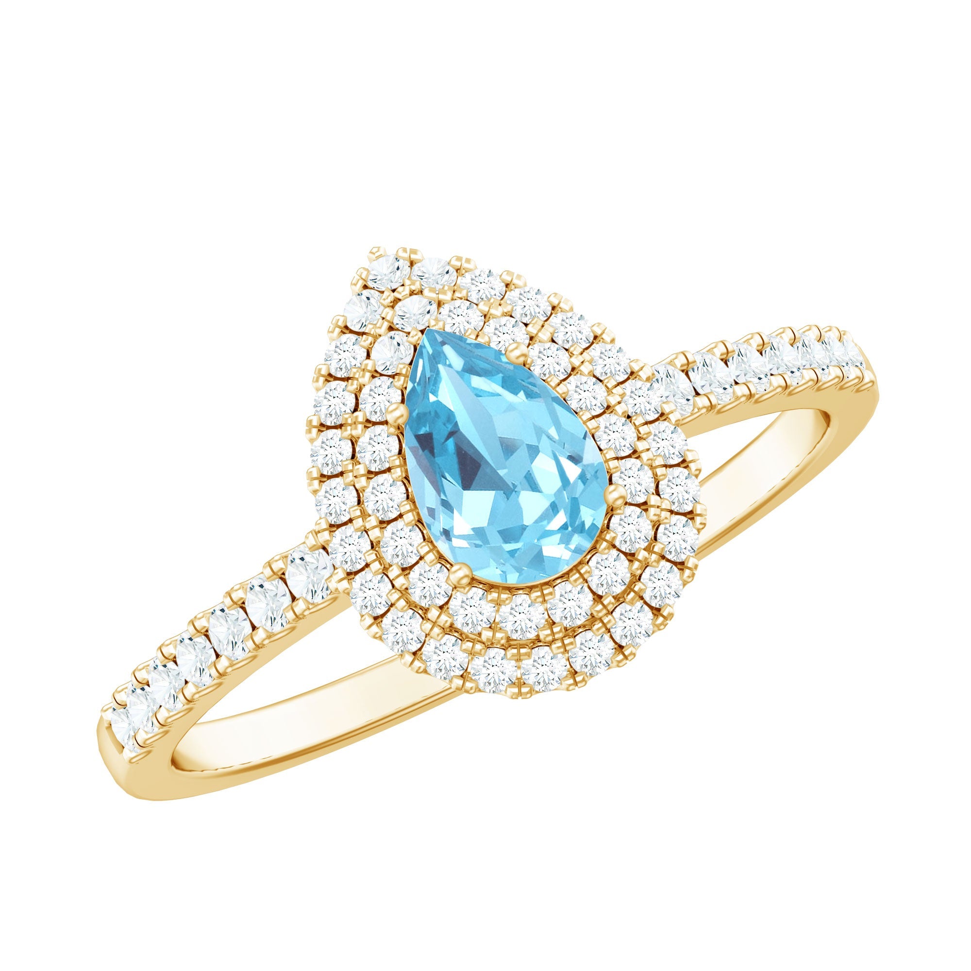 1 CT Classic Aquamarine and Diamond Teardrop Engagement Ring