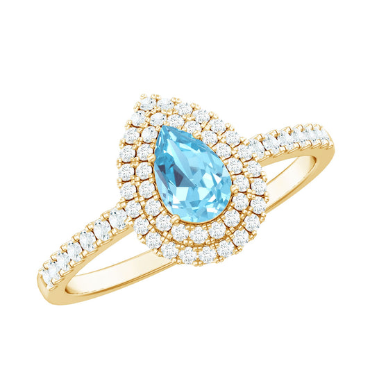 1 CT Classic Aquamarine and Diamond Teardrop Engagement Ring