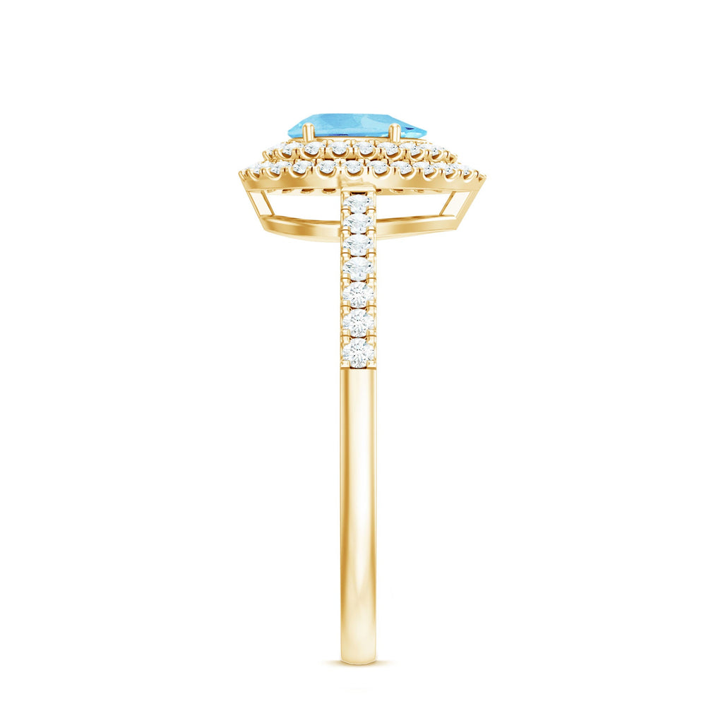 1 CT Classic Aquamarine and Diamond Teardrop Engagement Ring