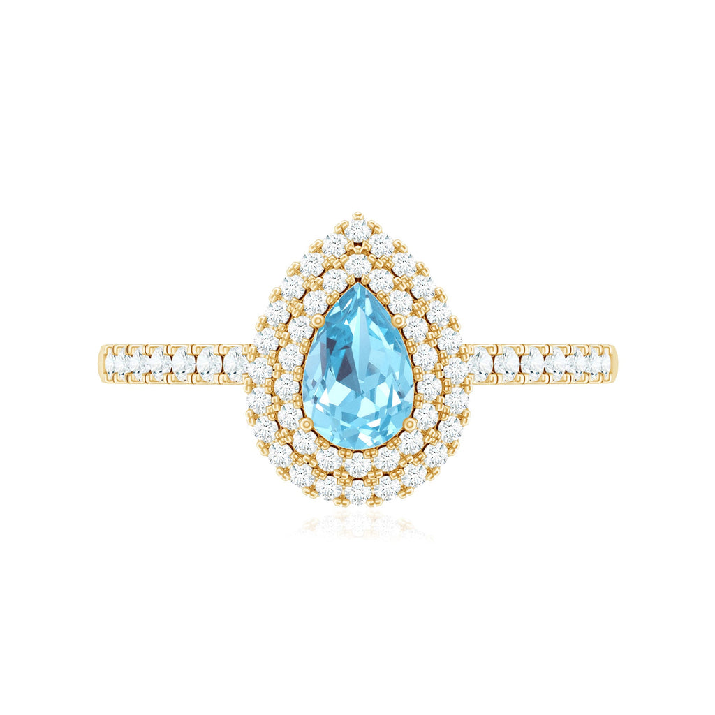 1 CT Classic Aquamarine and Diamond Teardrop Engagement Ring
