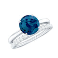 8mm Round London Blue Topaz Solitaire Engagement Ring with Diamond Band