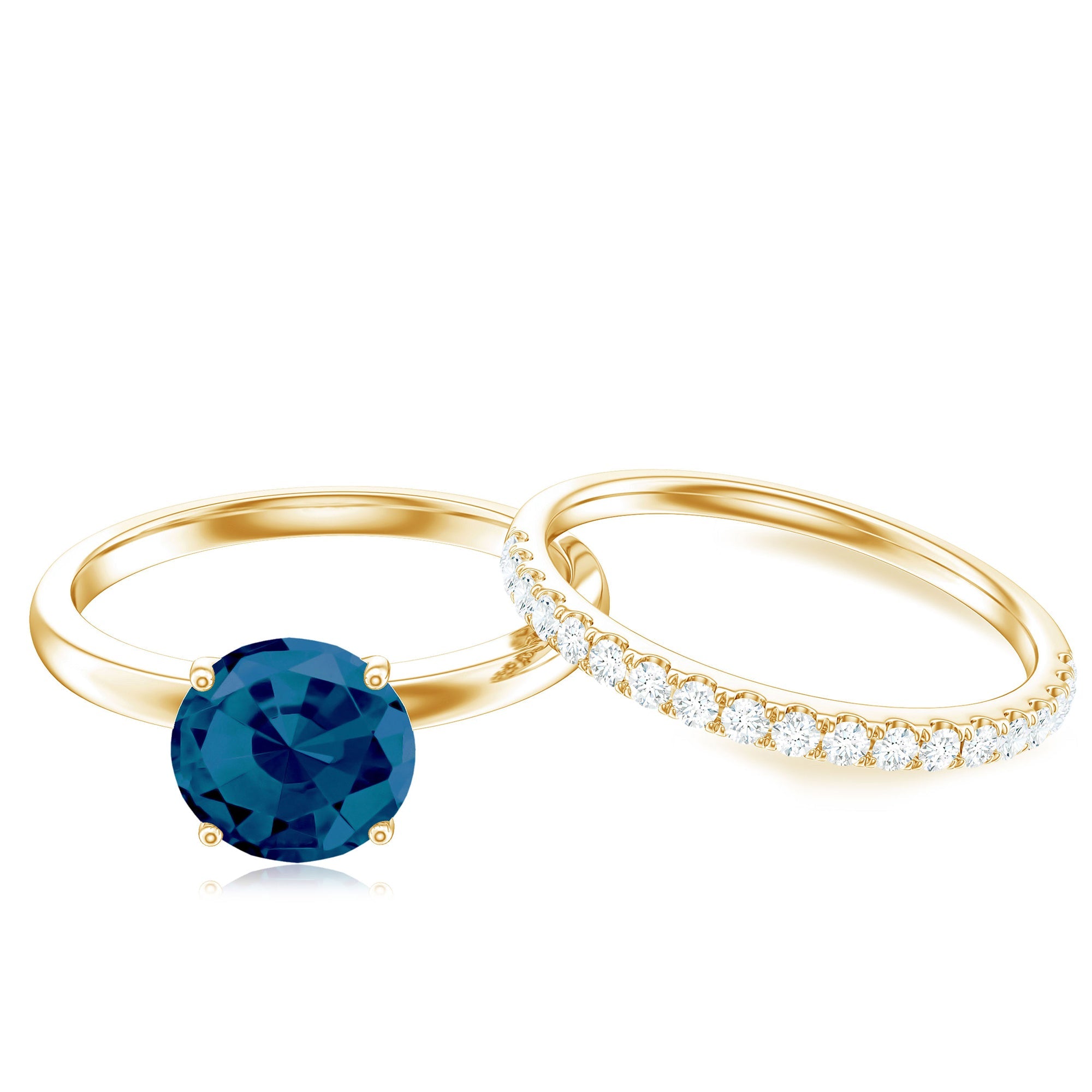 8mm Round London Blue Topaz Solitaire Engagement Ring with Diamond Band