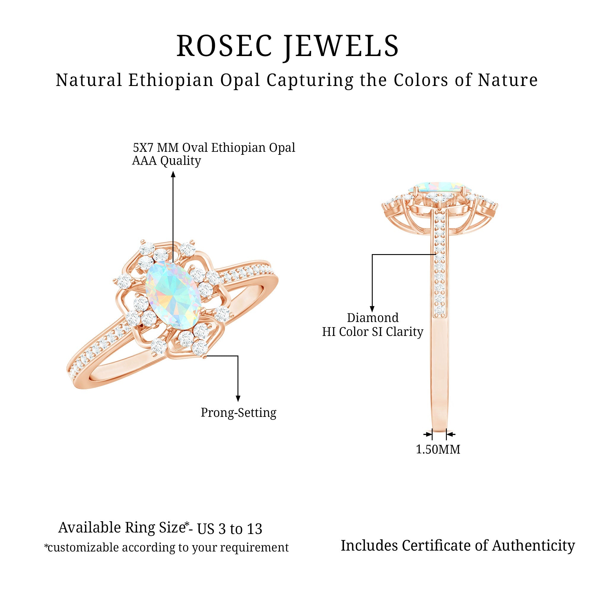 Natural Oval Ethiopian Rainbow Opal Vintage Looking Engagement Ring with Diamond
