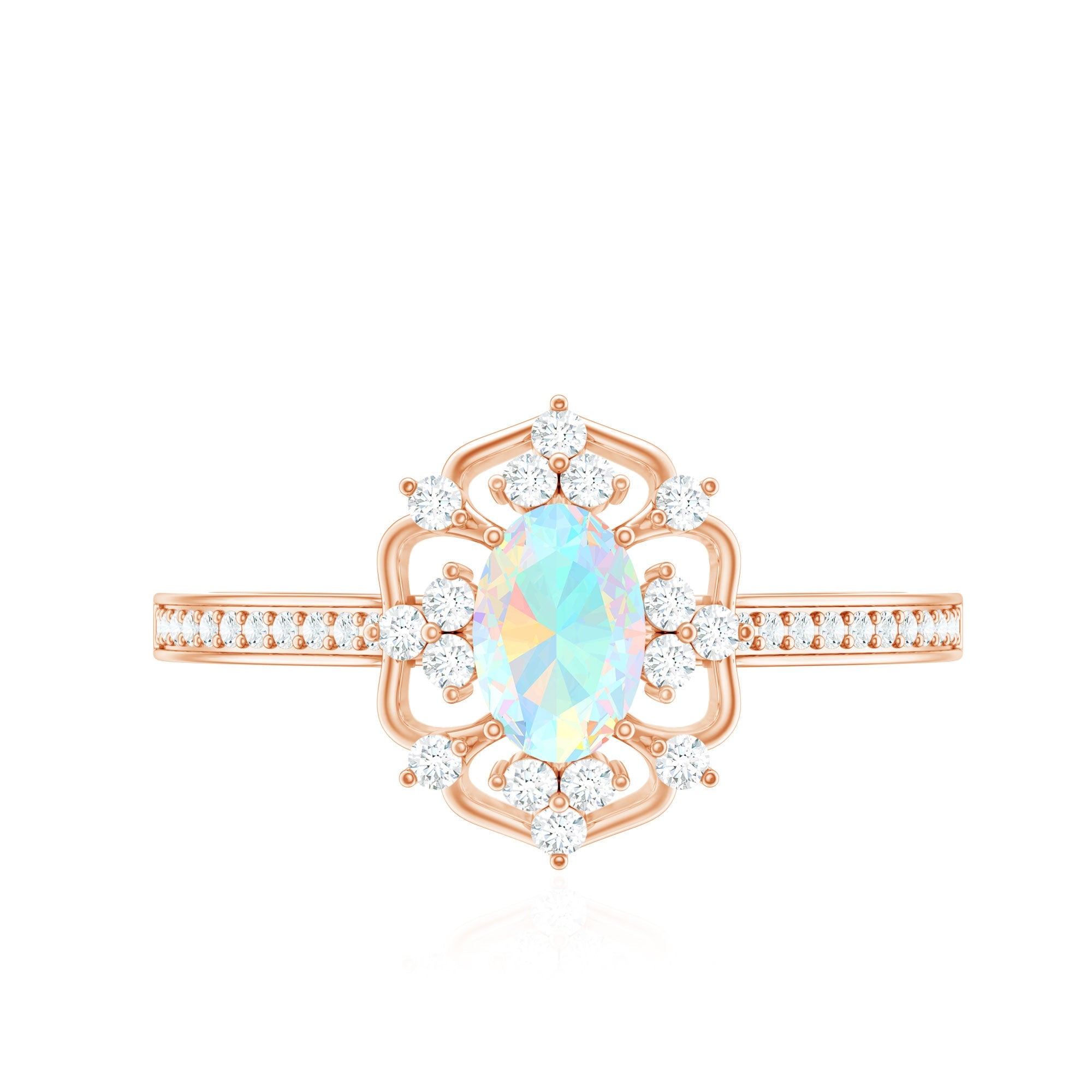 Natural Oval Ethiopian Rainbow Opal Vintage Looking Engagement Ring with Diamond
