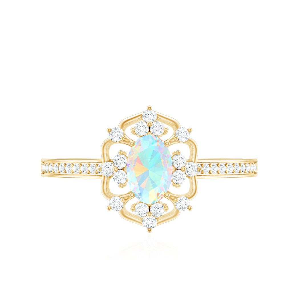 Natural Oval Ethiopian Rainbow Opal Vintage Looking Engagement Ring with Diamond