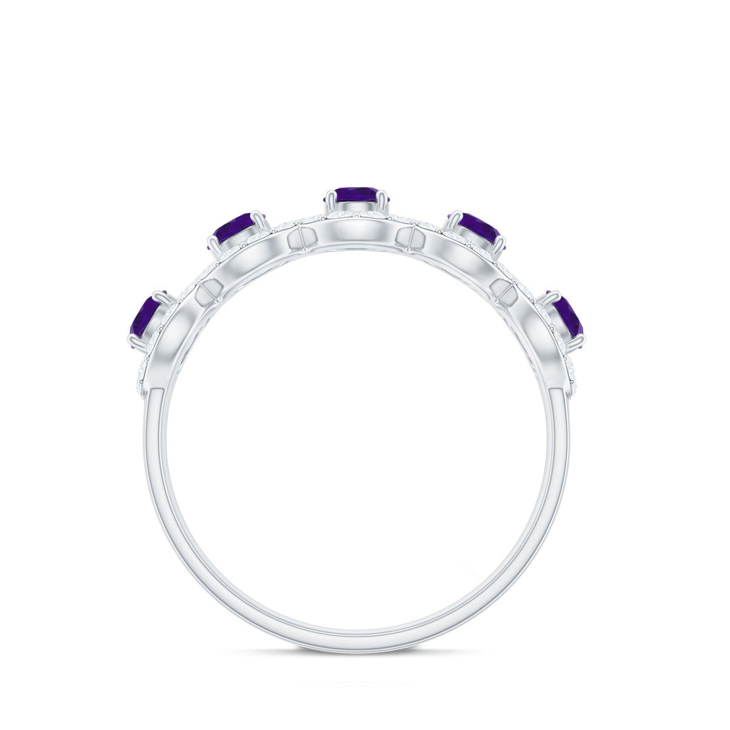 1.25 CT Classic Amethyst Half Eternity Band Ring with Diamond Halo