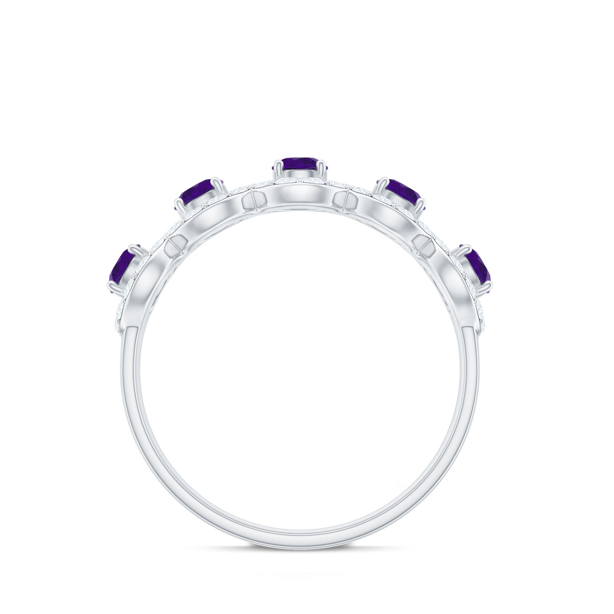 1.25 CT Classic Amethyst Half Eternity Band Ring with Diamond Halo