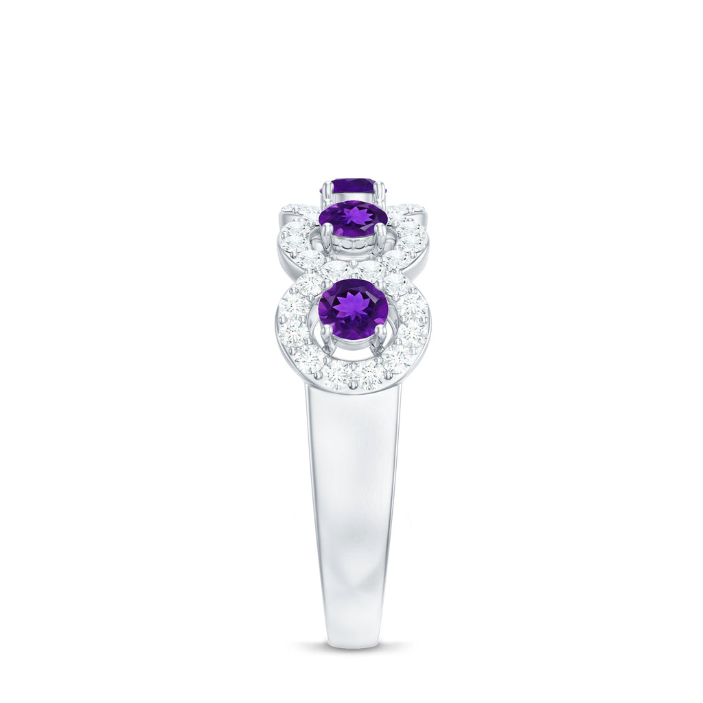 1.25 CT Classic Amethyst Half Eternity Band Ring with Diamond Halo