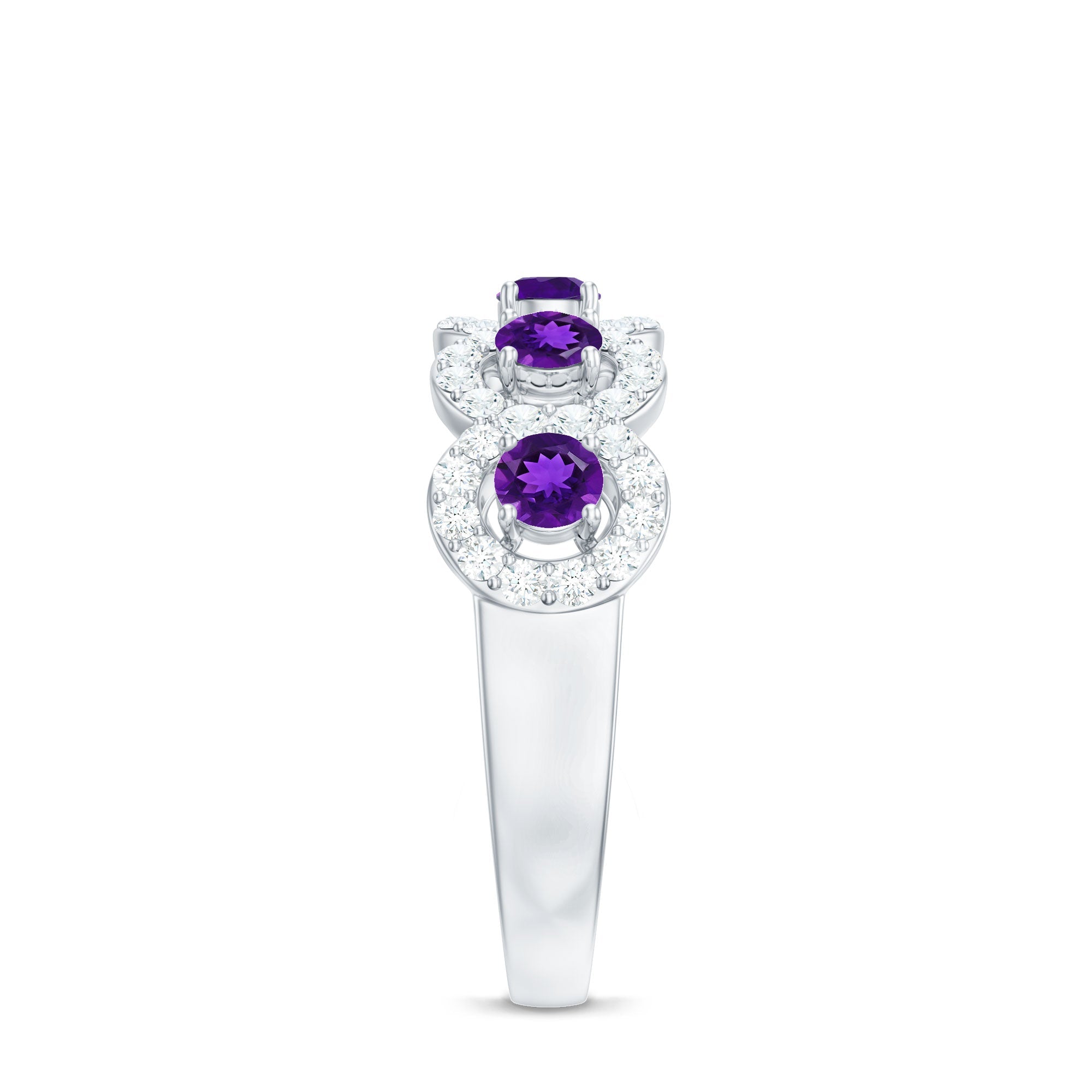 1.25 CT Classic Amethyst Half Eternity Band Ring with Diamond Halo