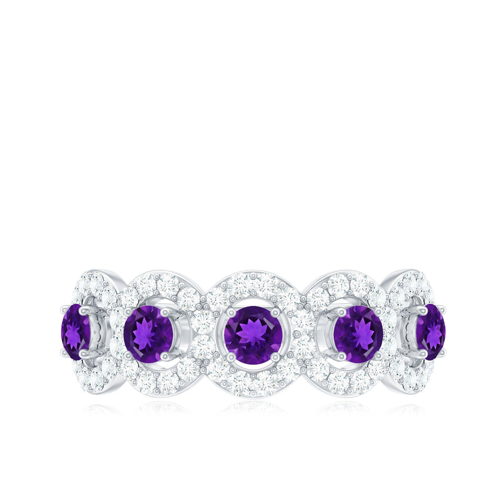 1.25 CT Classic Amethyst Half Eternity Band Ring with Diamond Halo
