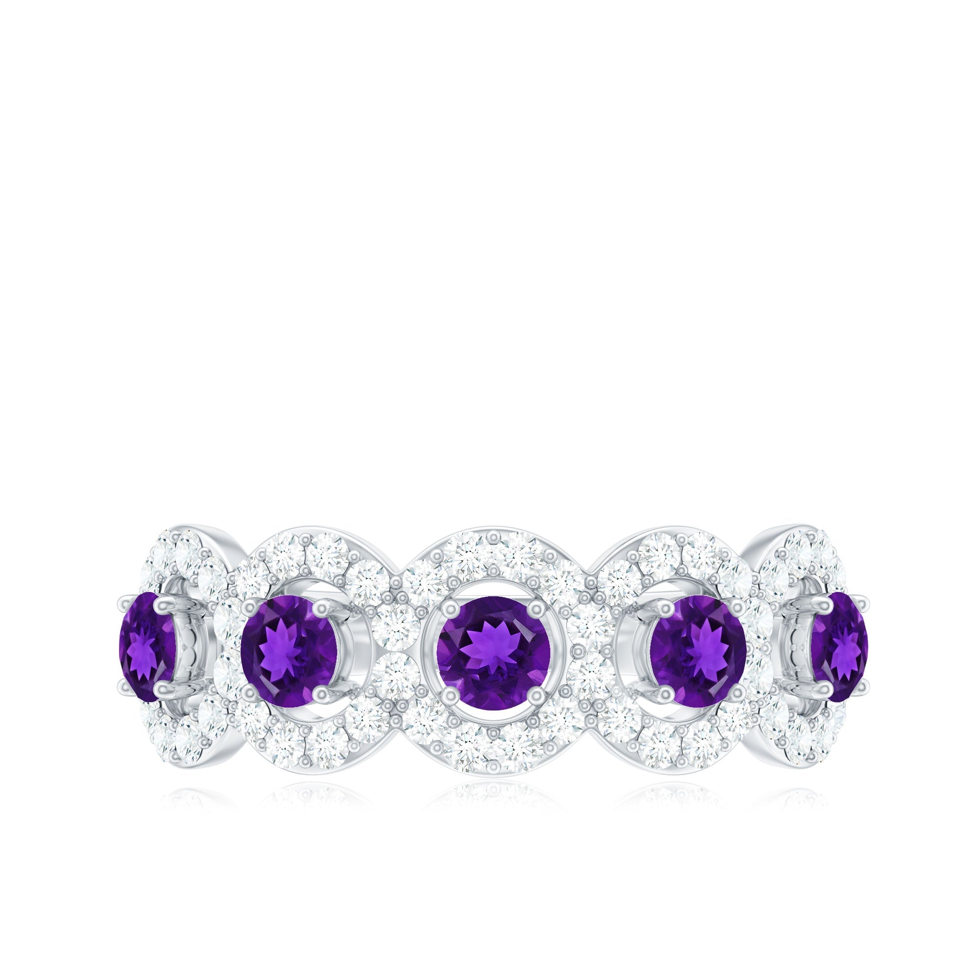 1.25 CT Classic Amethyst Half Eternity Band Ring with Diamond Halo