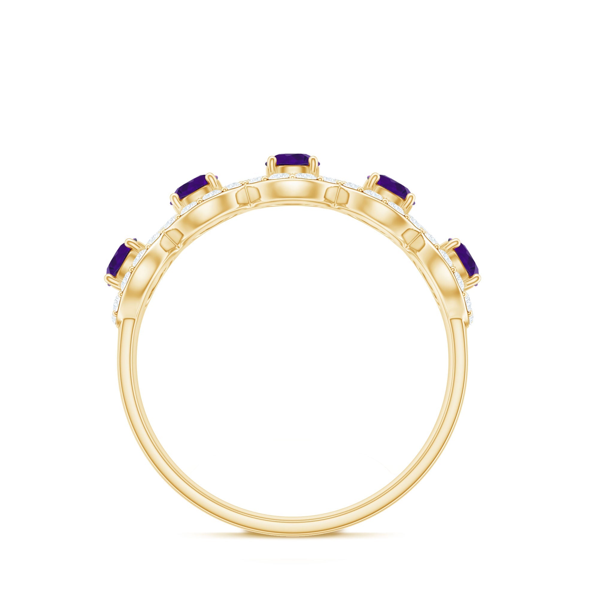1.25 CT Classic Amethyst Half Eternity Band Ring with Diamond Halo