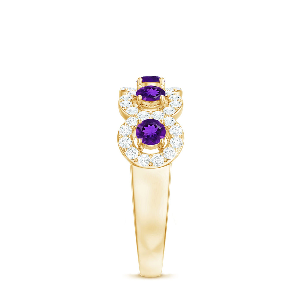 1.25 CT Classic Amethyst Half Eternity Band Ring with Diamond Halo