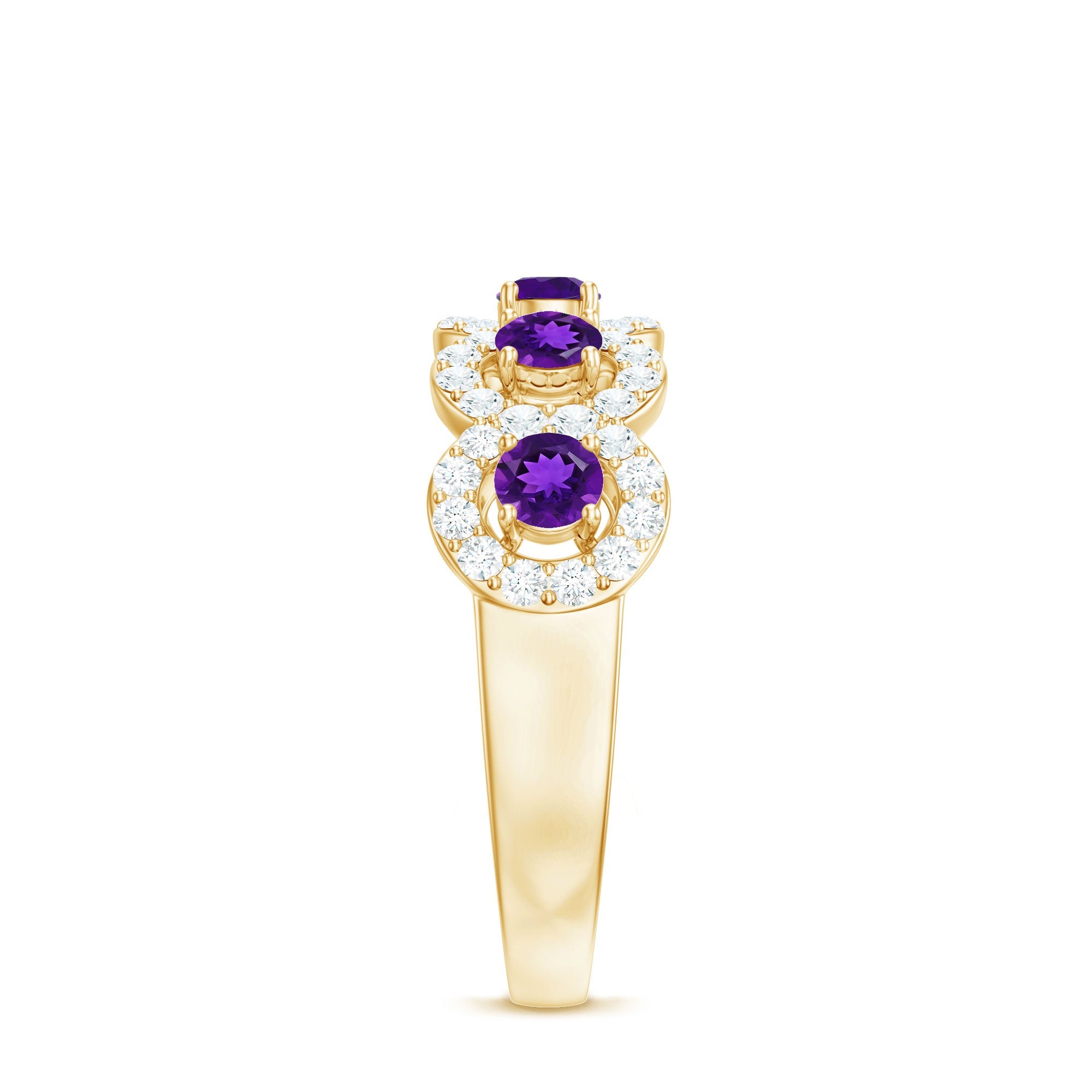 1.25 CT Classic Amethyst Half Eternity Band Ring with Diamond Halo