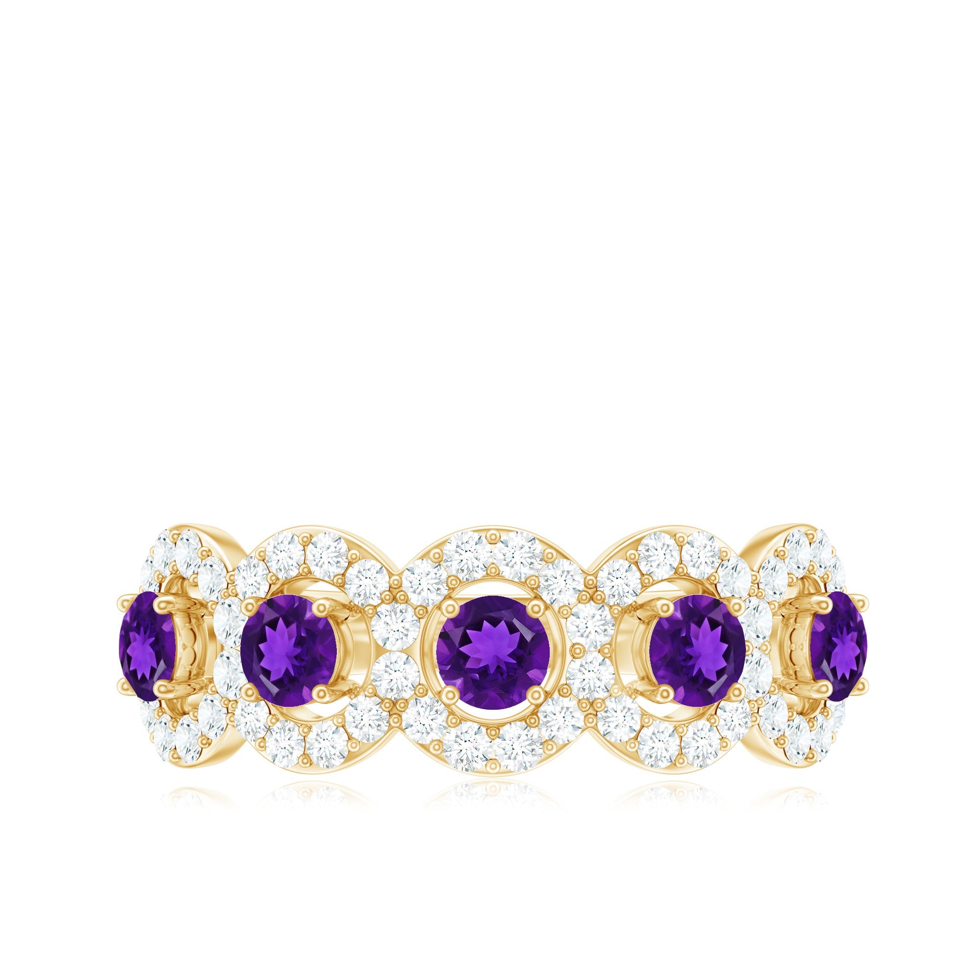 1.25 CT Classic Amethyst Half Eternity Band Ring with Diamond Halo