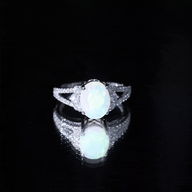 Certified 8X10 mm Ethiopian Opal Oval Engagement Ring with Diamond