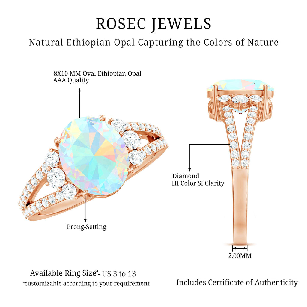 Certified 8X10 mm Ethiopian Opal Oval Engagement Ring with Diamond