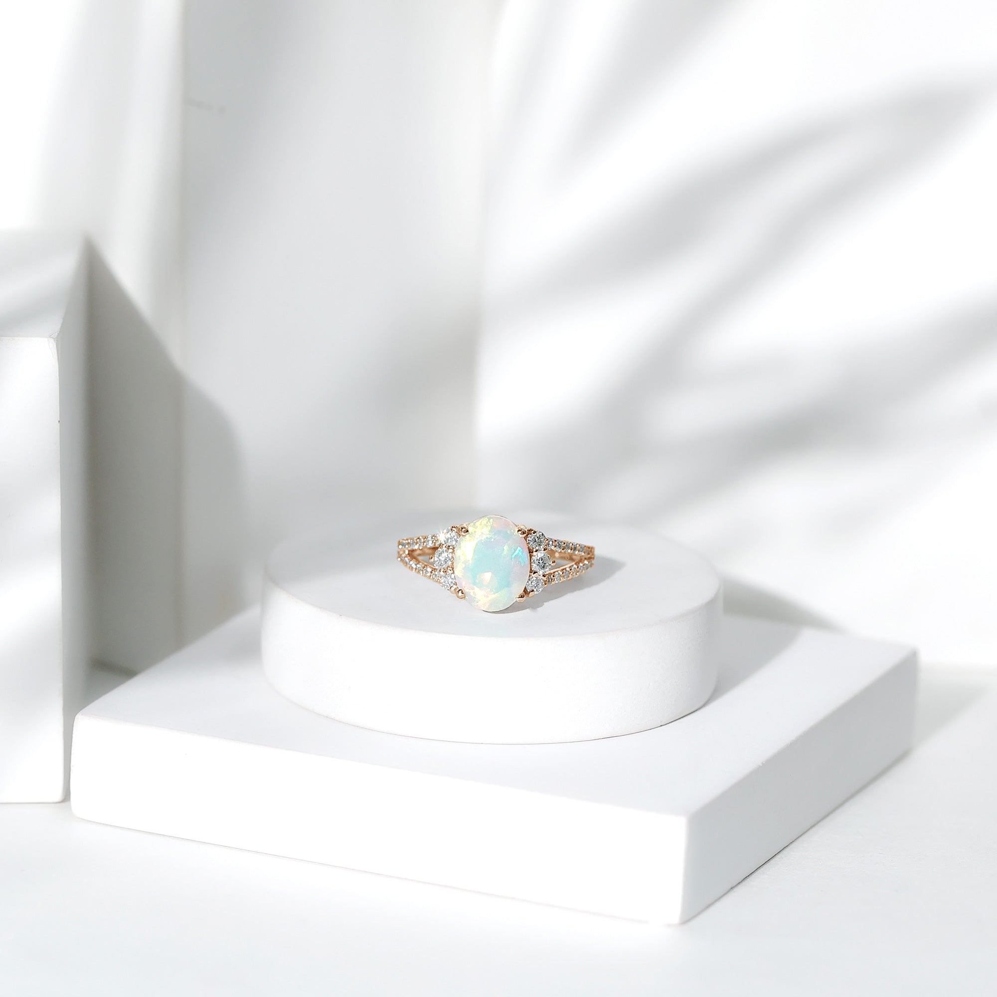 Certified 8X10 mm Ethiopian Opal Oval Engagement Ring with Diamond