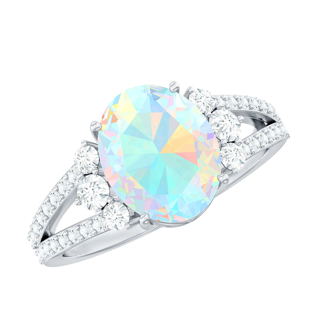 Certified 8X10 mm Ethiopian Opal Oval Engagement Ring with Diamond