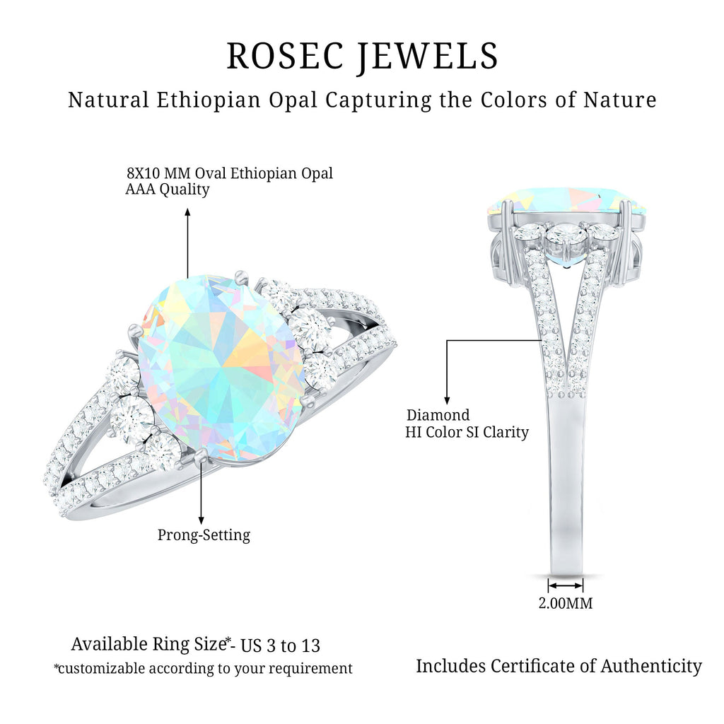 Certified 8X10 mm Ethiopian Opal Oval Engagement Ring with Diamond