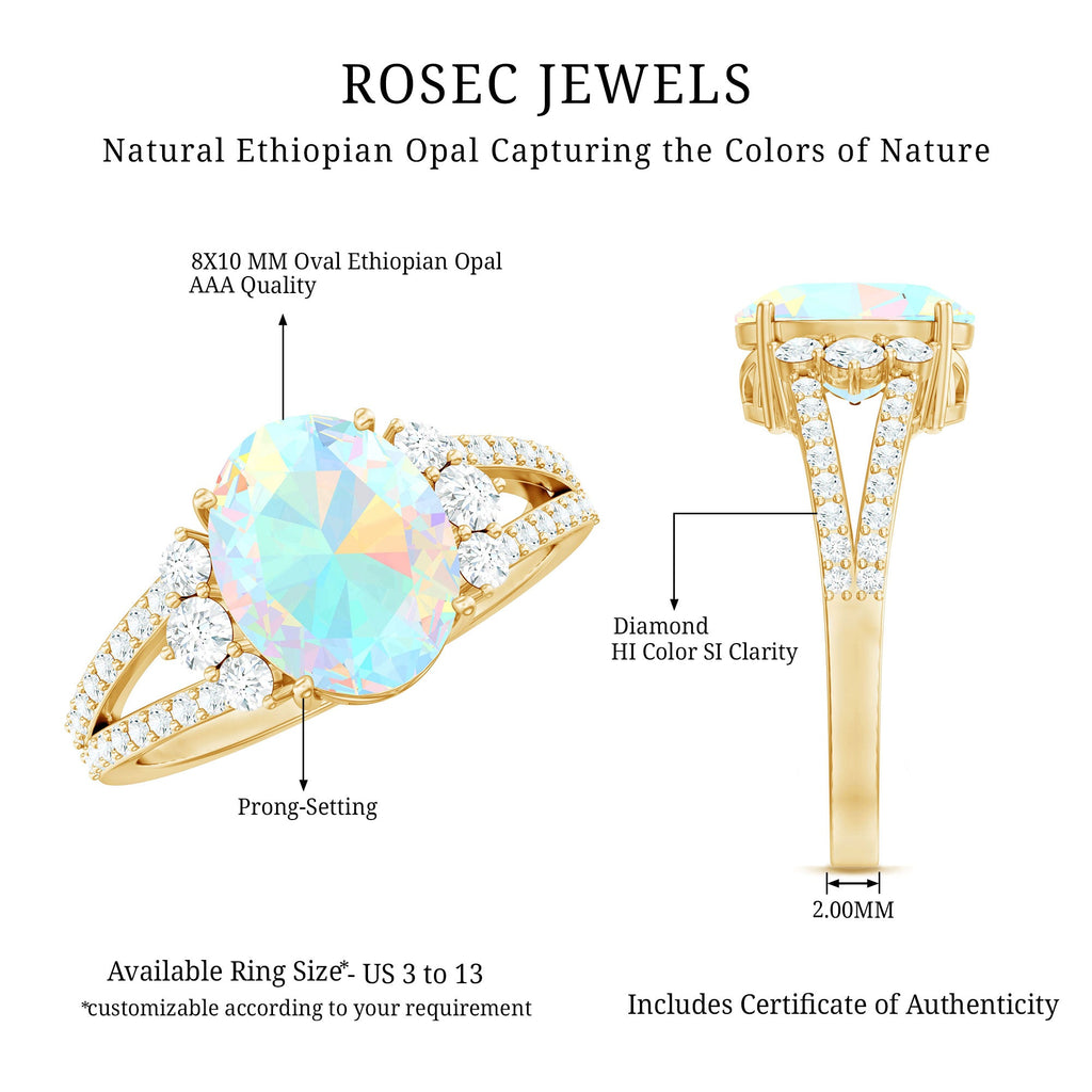 Certified 8X10 mm Ethiopian Opal Oval Engagement Ring with Diamond