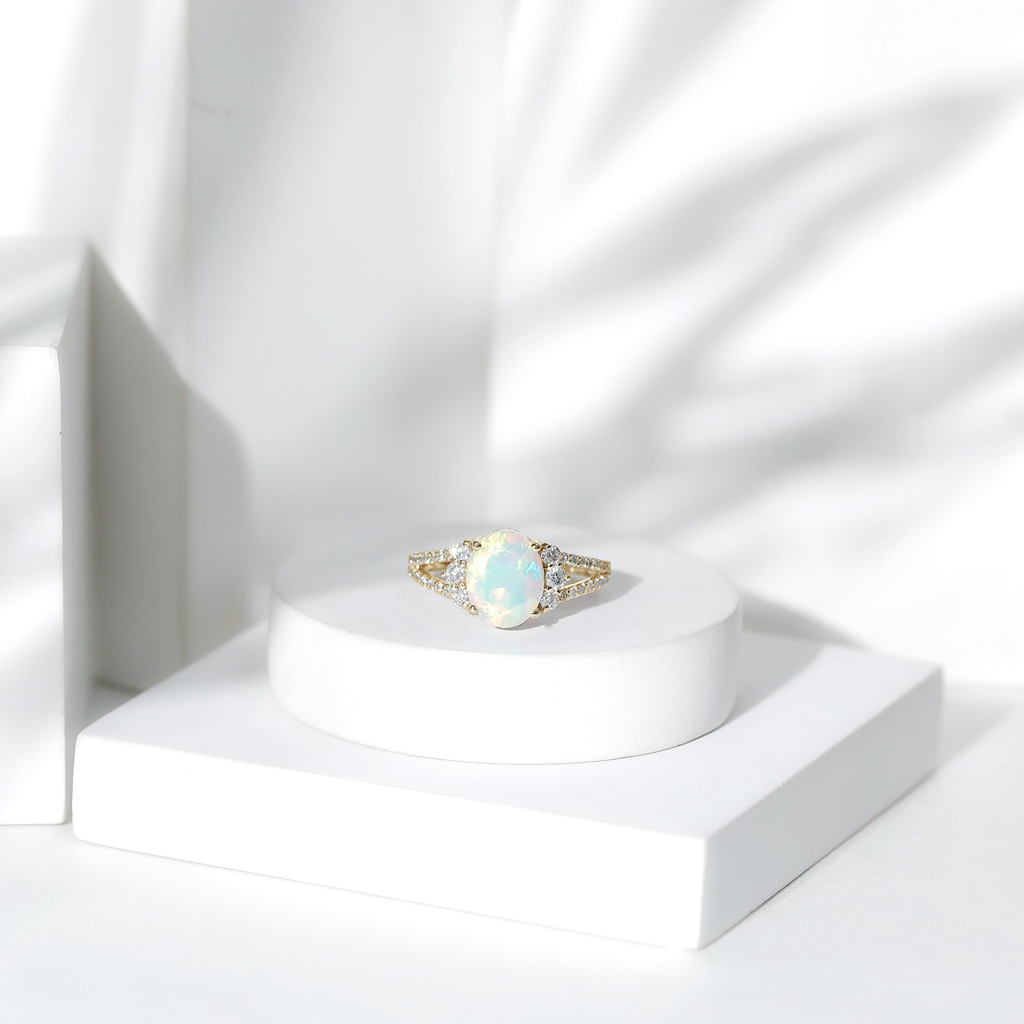 Certified 8X10 mm Ethiopian Opal Oval Engagement Ring with Diamond
