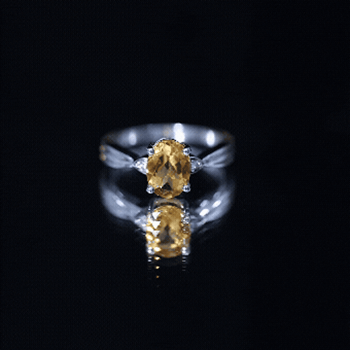 Oval Cut Real Citrine Solitaire Ring with Engraved Details