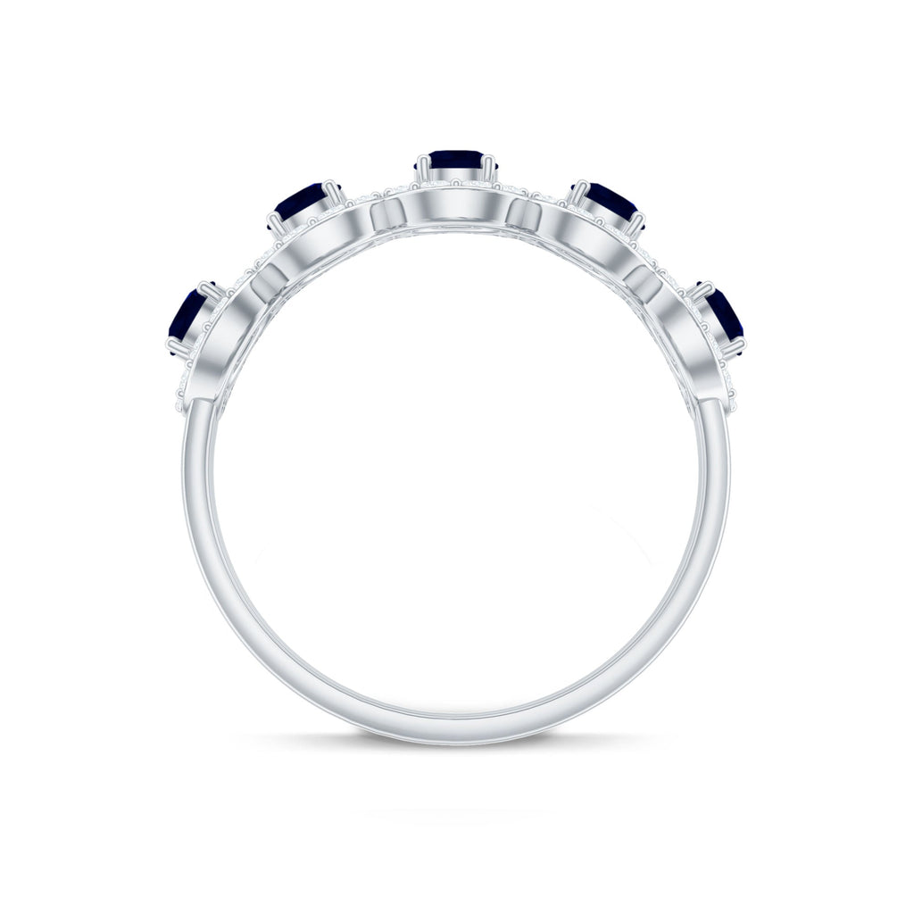 1.75 CT Round Shape Blue Sapphire and Diamond Halo Classic Band Ring
