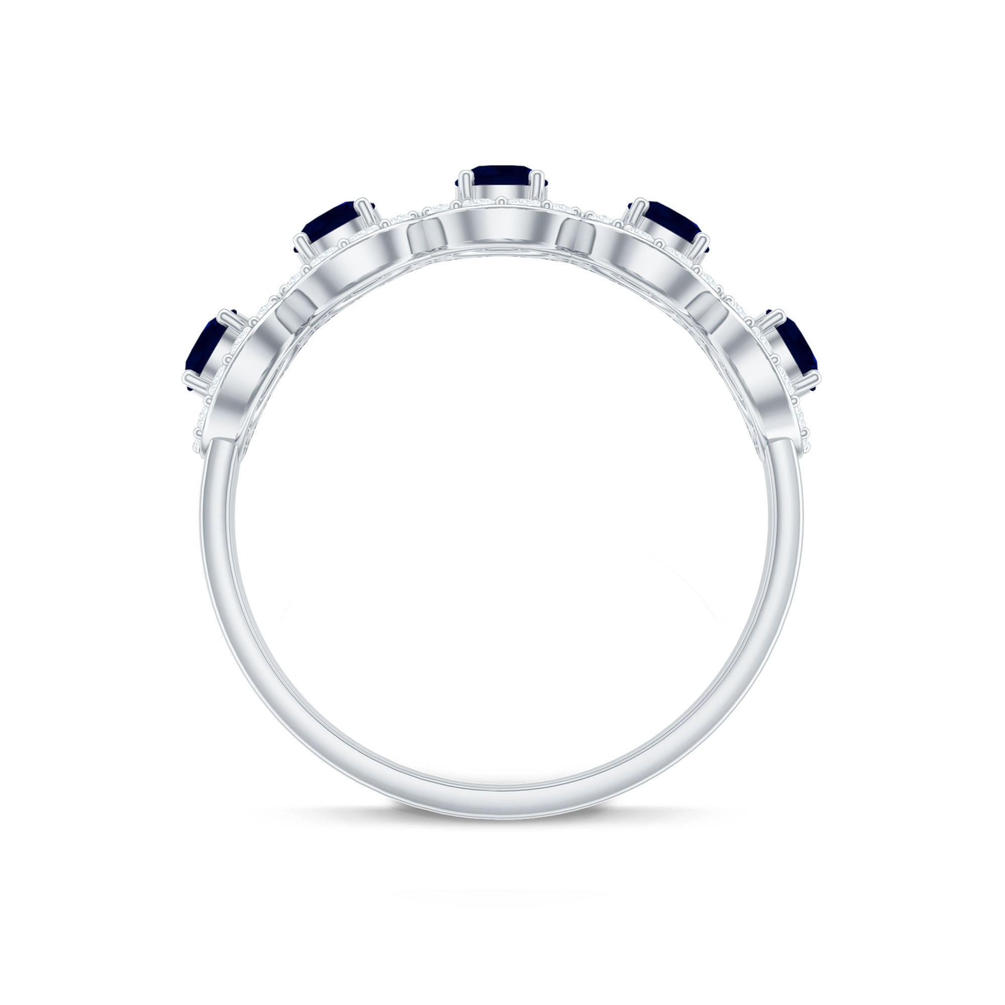 1.75 CT Round Shape Blue Sapphire and Diamond Halo Classic Band Ring