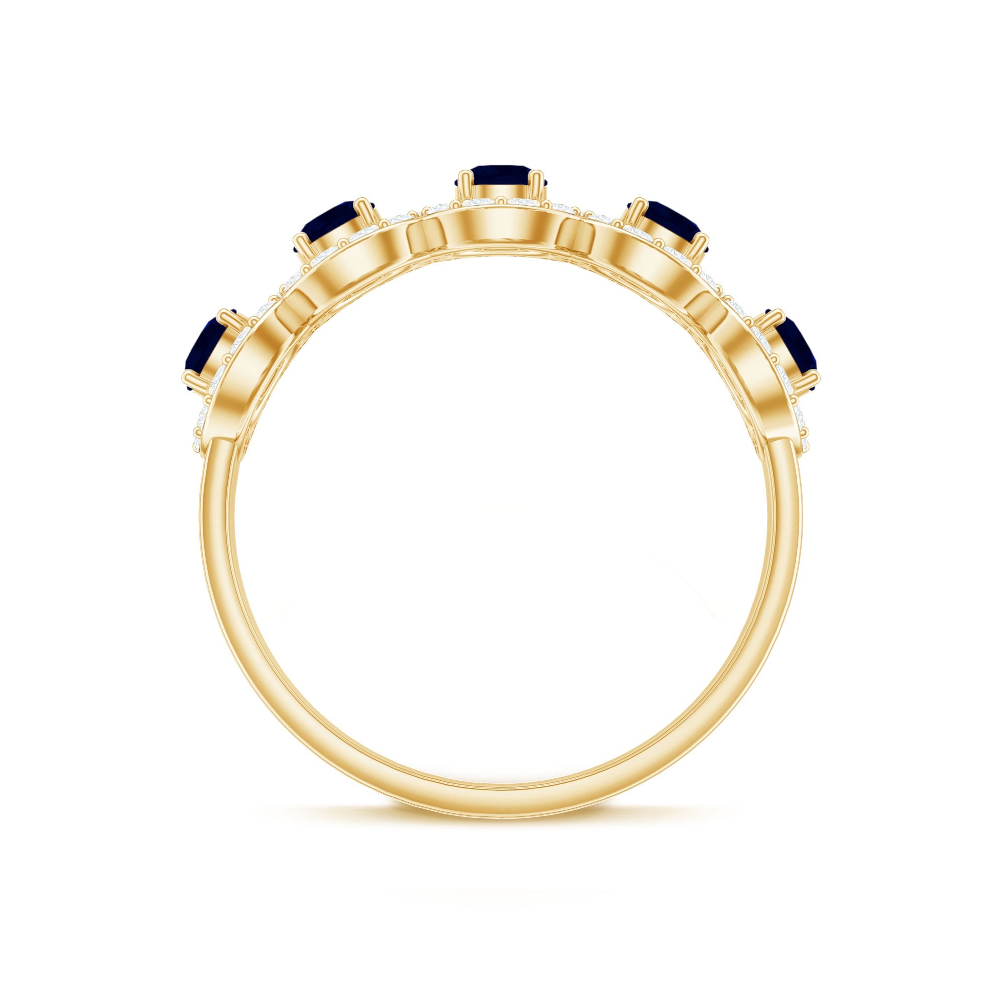 1.75 CT Round Shape Blue Sapphire and Diamond Halo Classic Band Ring