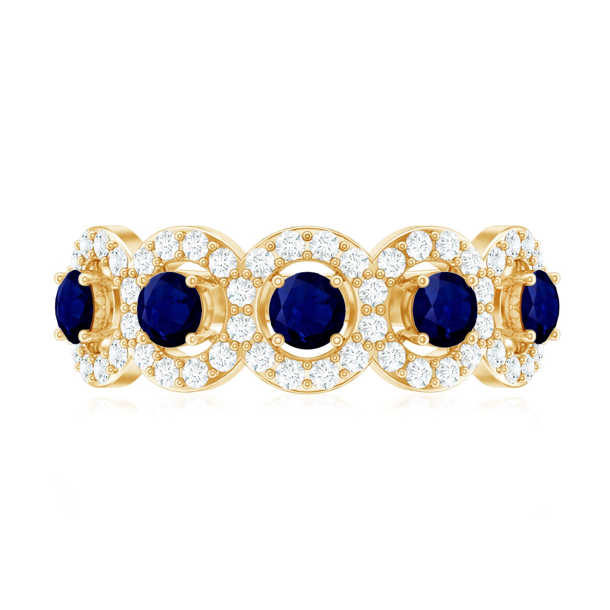 1.75 CT Round Shape Blue Sapphire and Diamond Halo Classic Band Ring