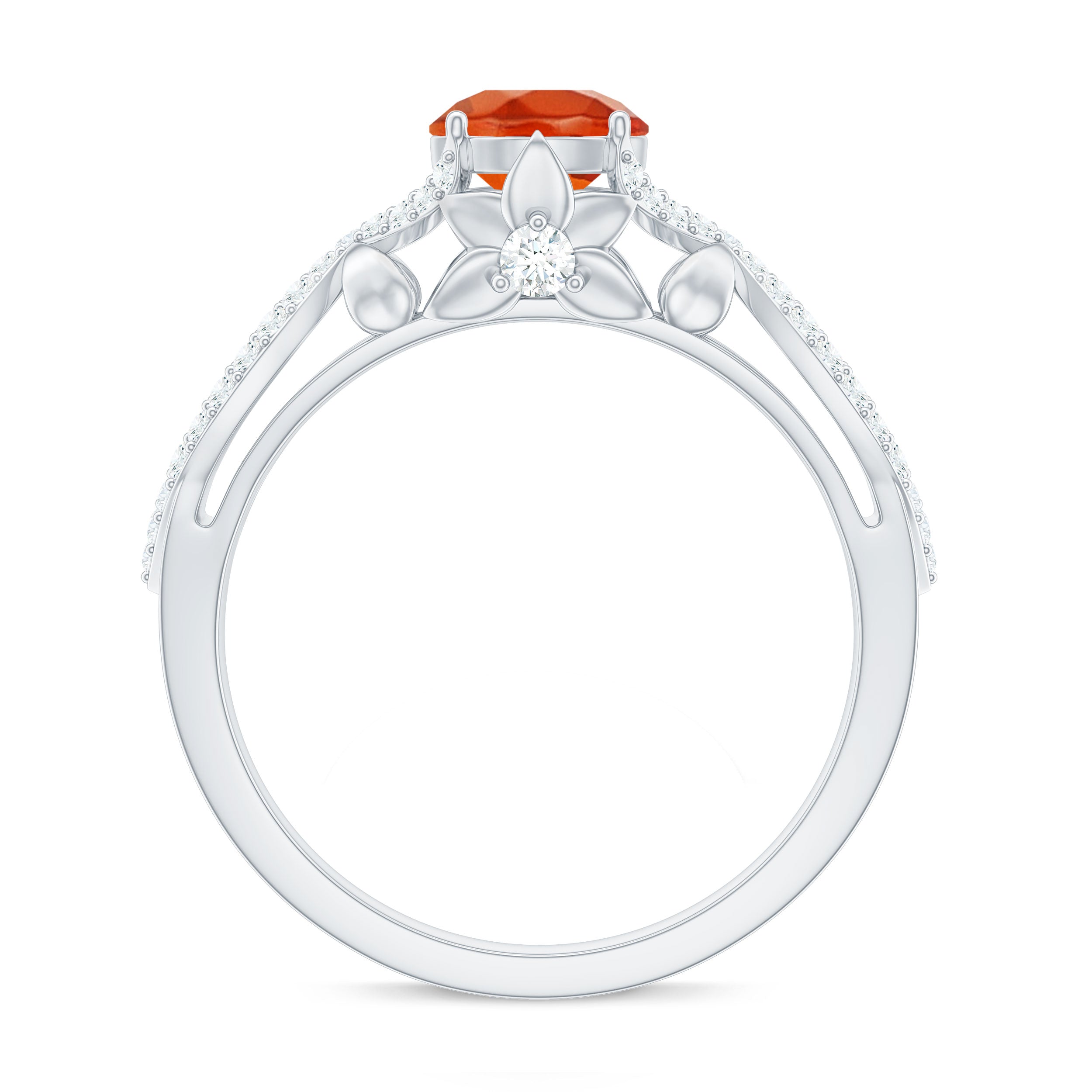 1 CT Fire Opal Crossover Engagement Ring with Diamond