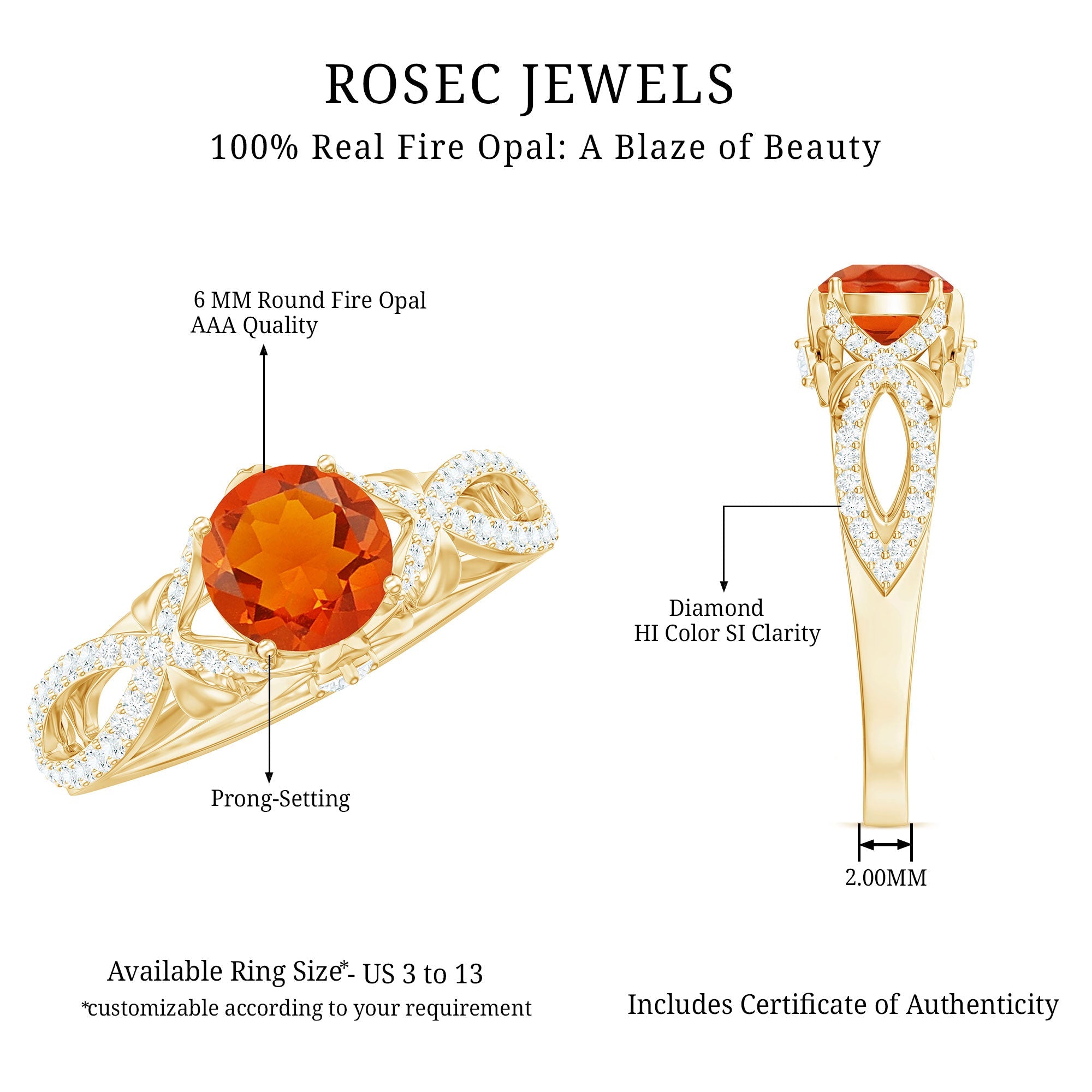 1 CT Fire Opal Crossover Engagement Ring with Diamond