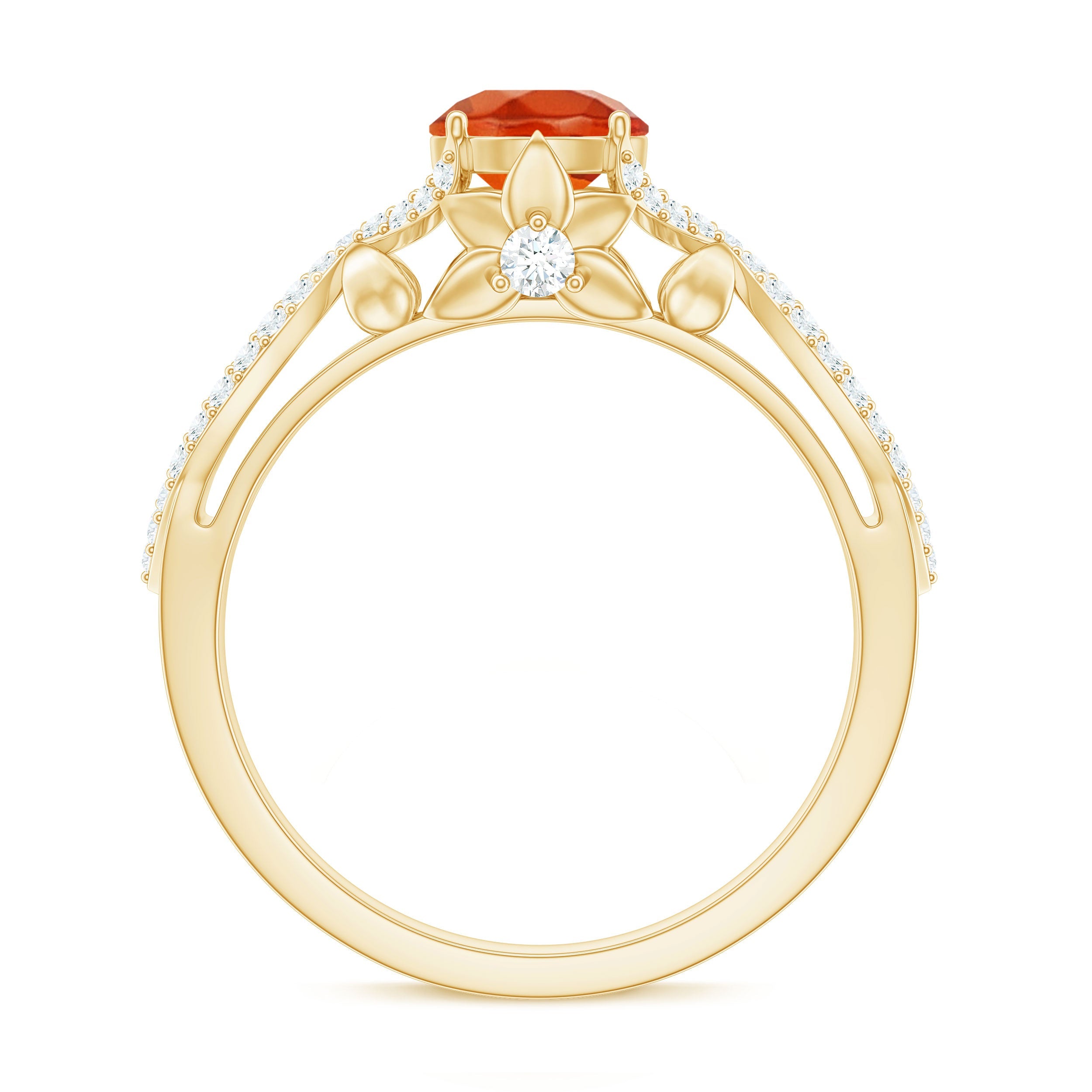1 CT Fire Opal Crossover Engagement Ring with Diamond