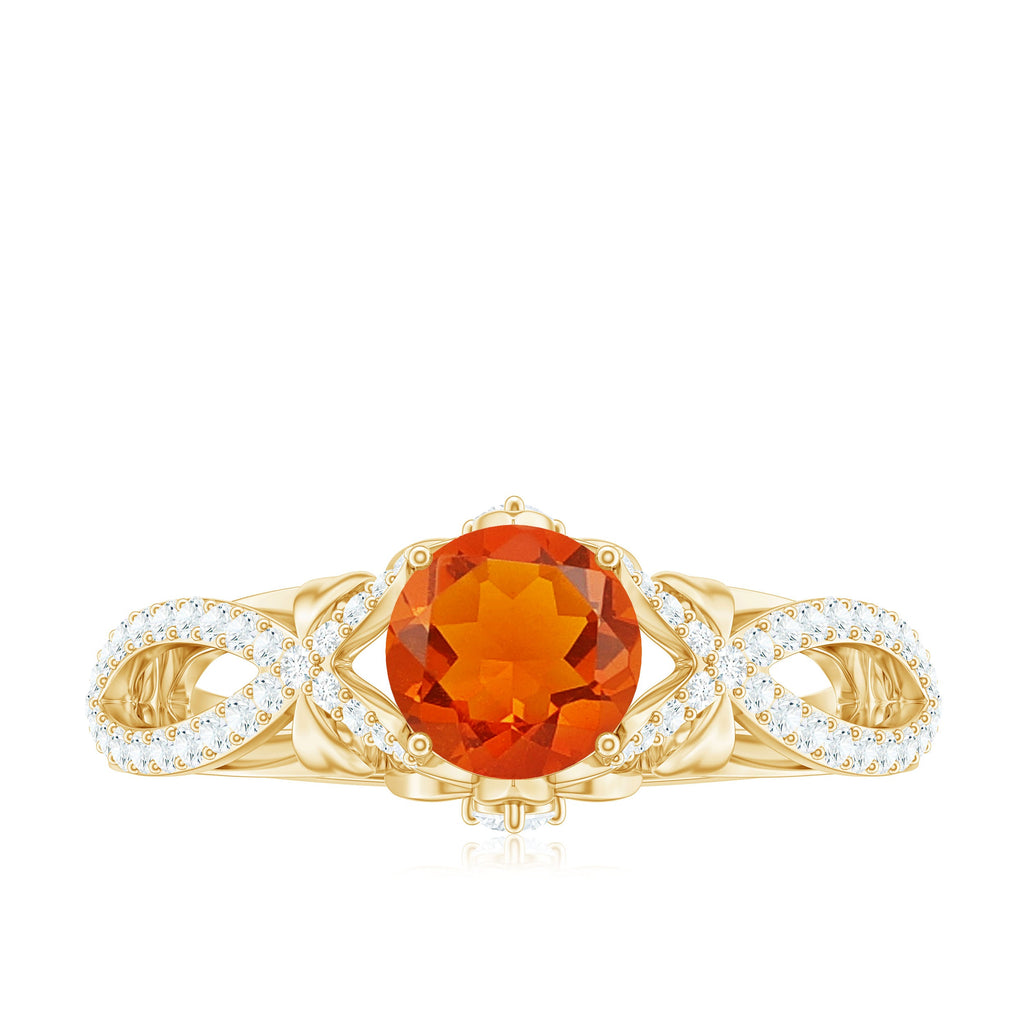 1 CT Fire Opal Crossover Engagement Ring with Diamond
