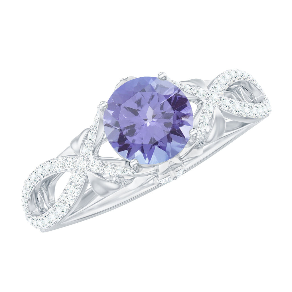 Designer Tanzanite Engagement Ring with Diamond Crossover Shank