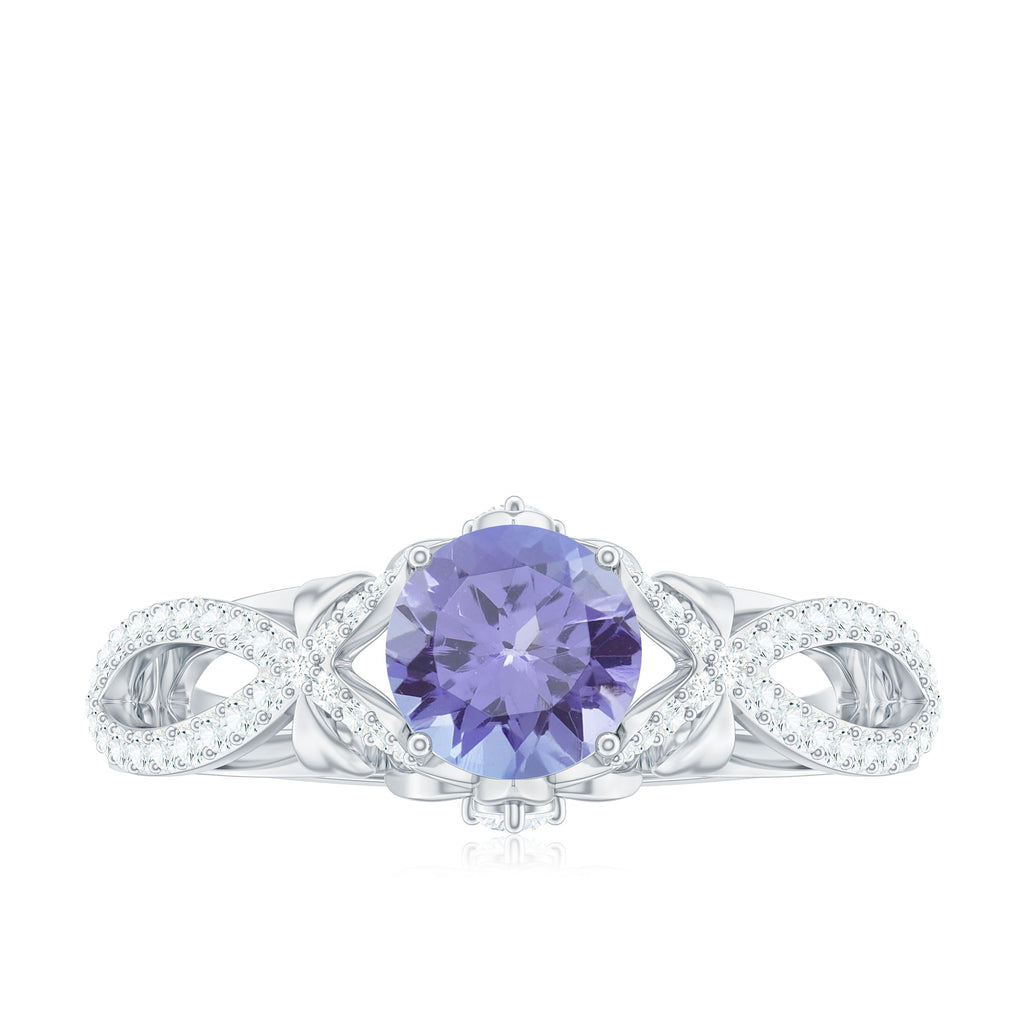Designer Tanzanite Engagement Ring with Diamond Crossover Shank