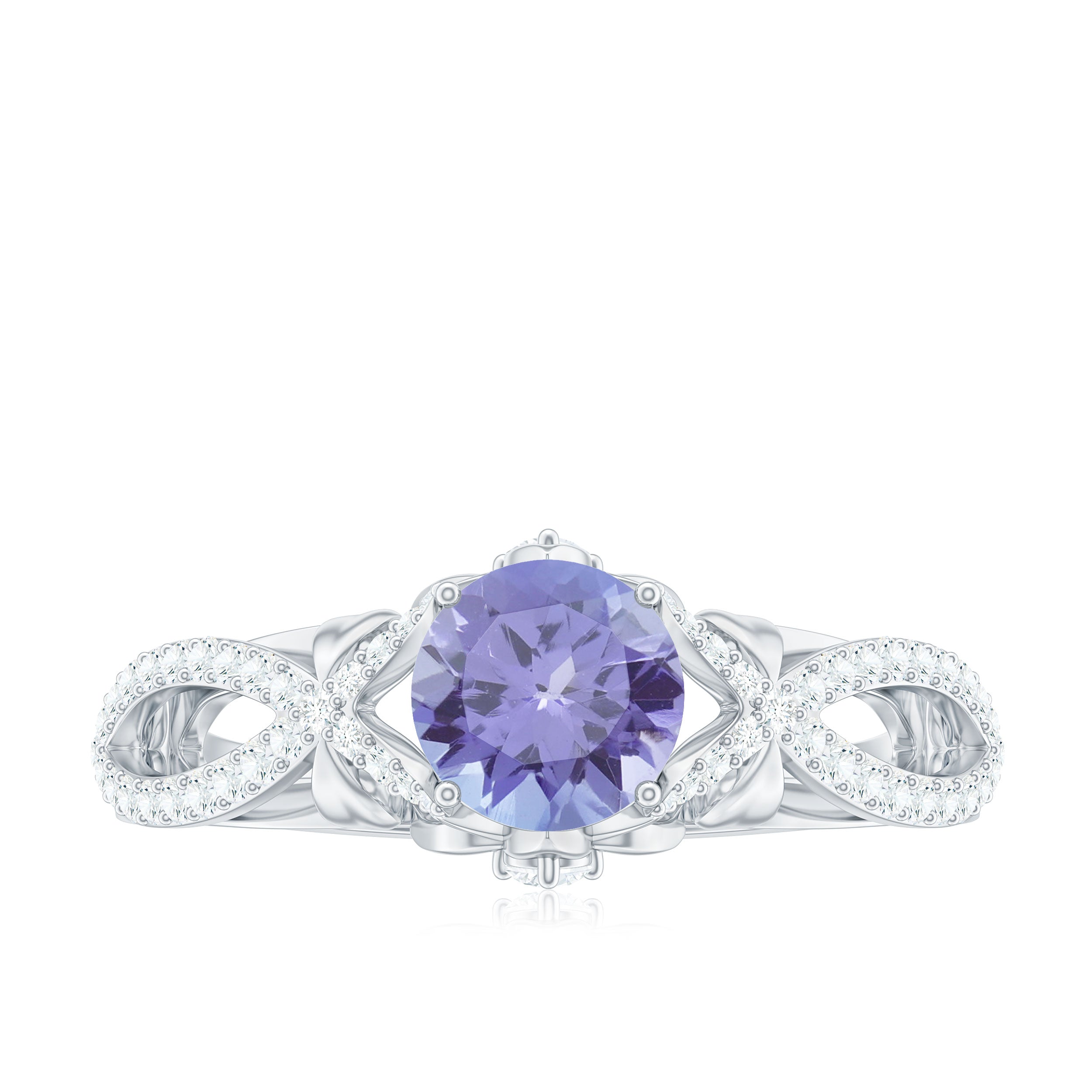 Designer Tanzanite Engagement Ring with Diamond Crossover Shank
