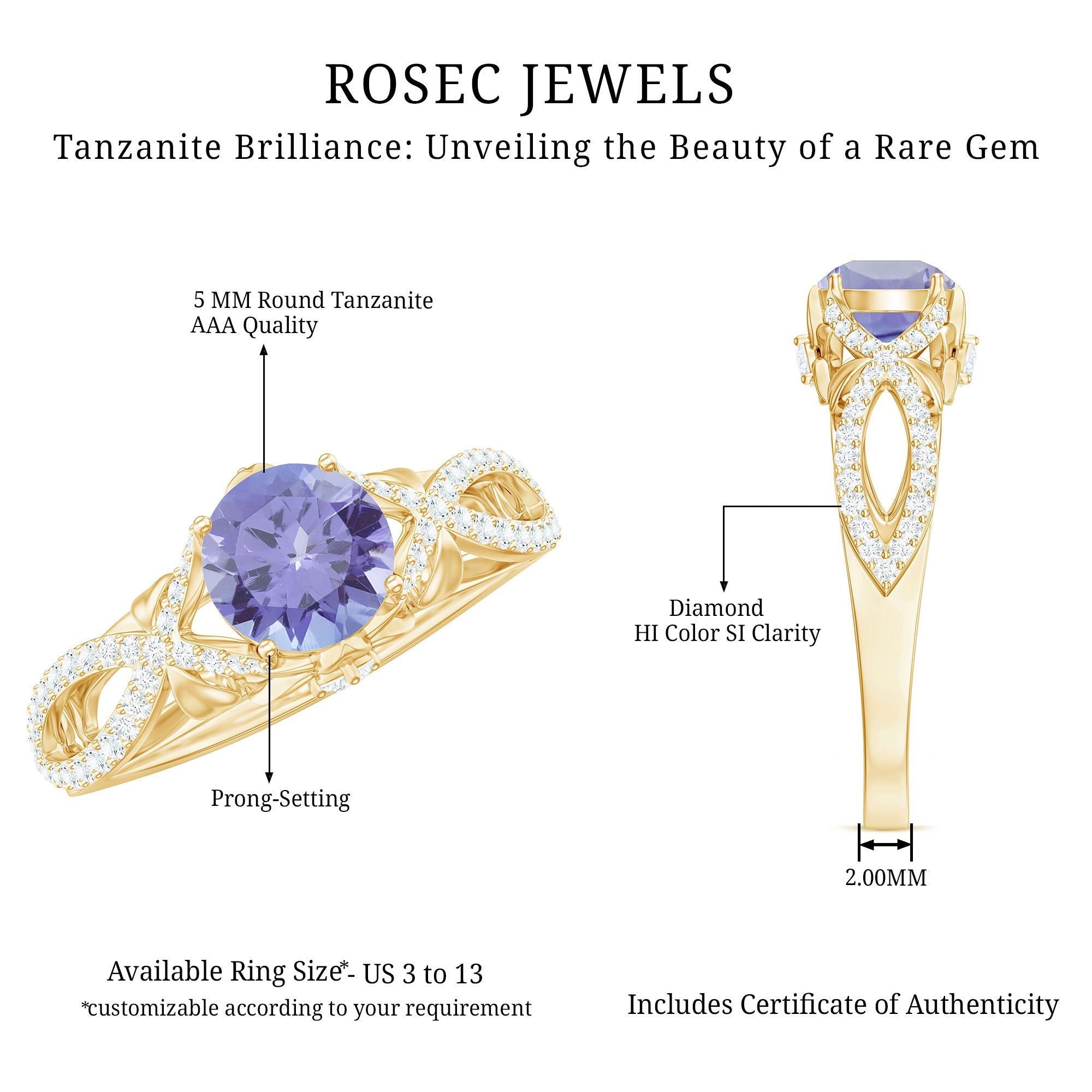 Designer Tanzanite Engagement Ring with Diamond Crossover Shank