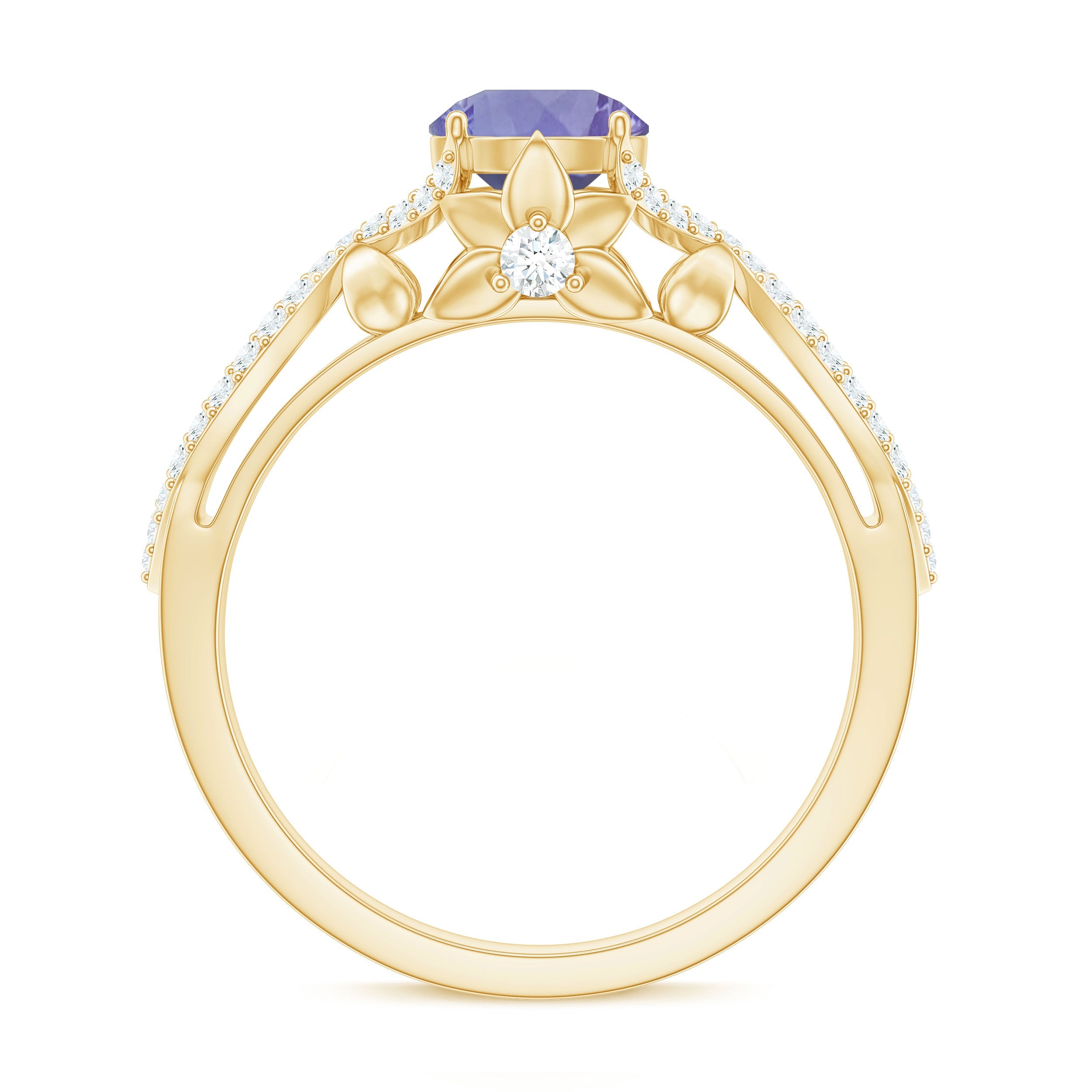 Designer Tanzanite Engagement Ring with Diamond Crossover Shank