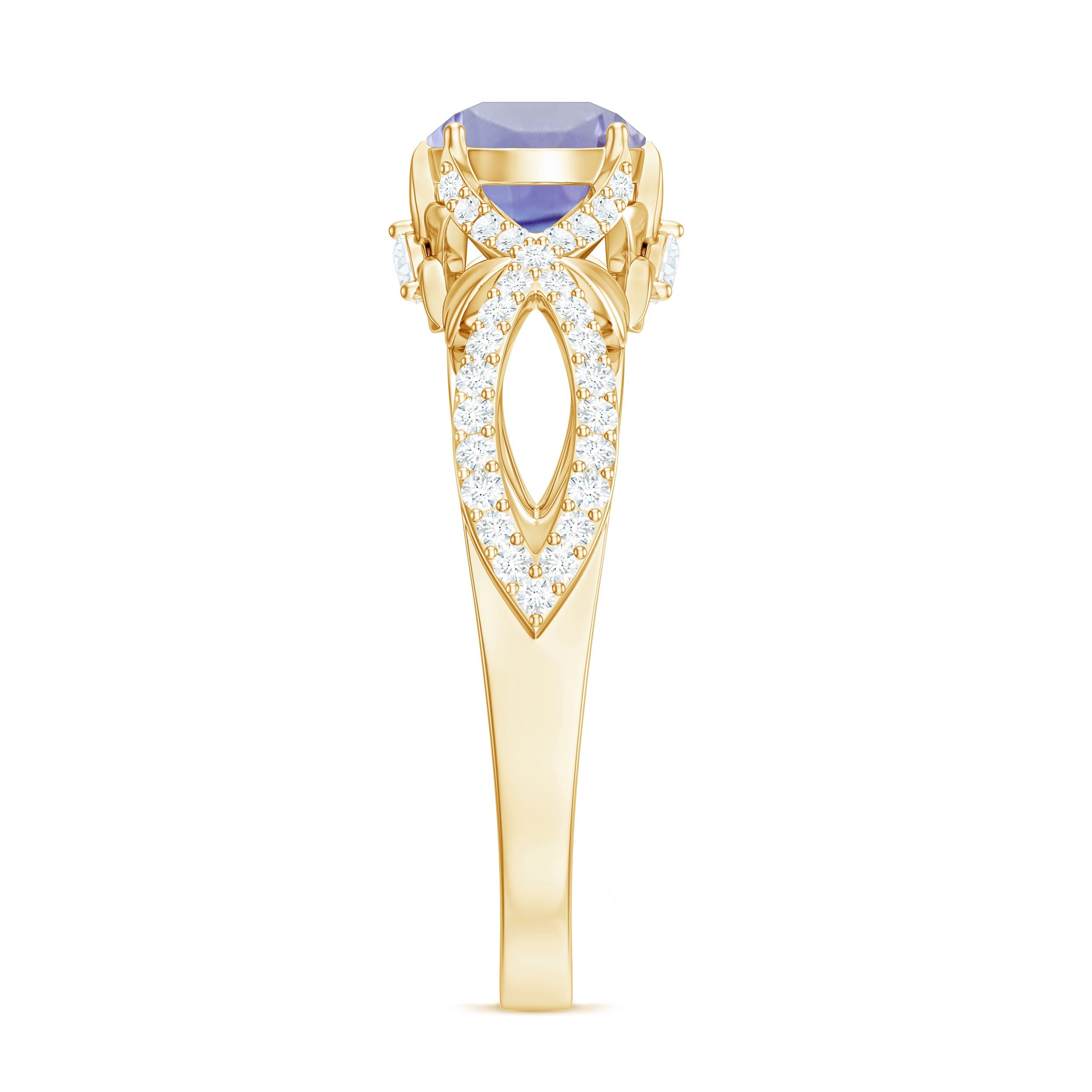 Designer Tanzanite Engagement Ring with Diamond Crossover Shank