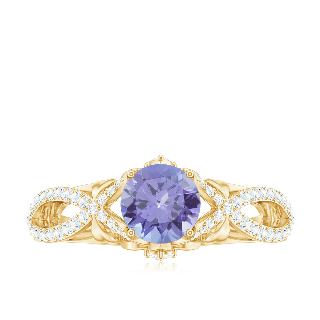 Designer Tanzanite Engagement Ring with Diamond Crossover Shank