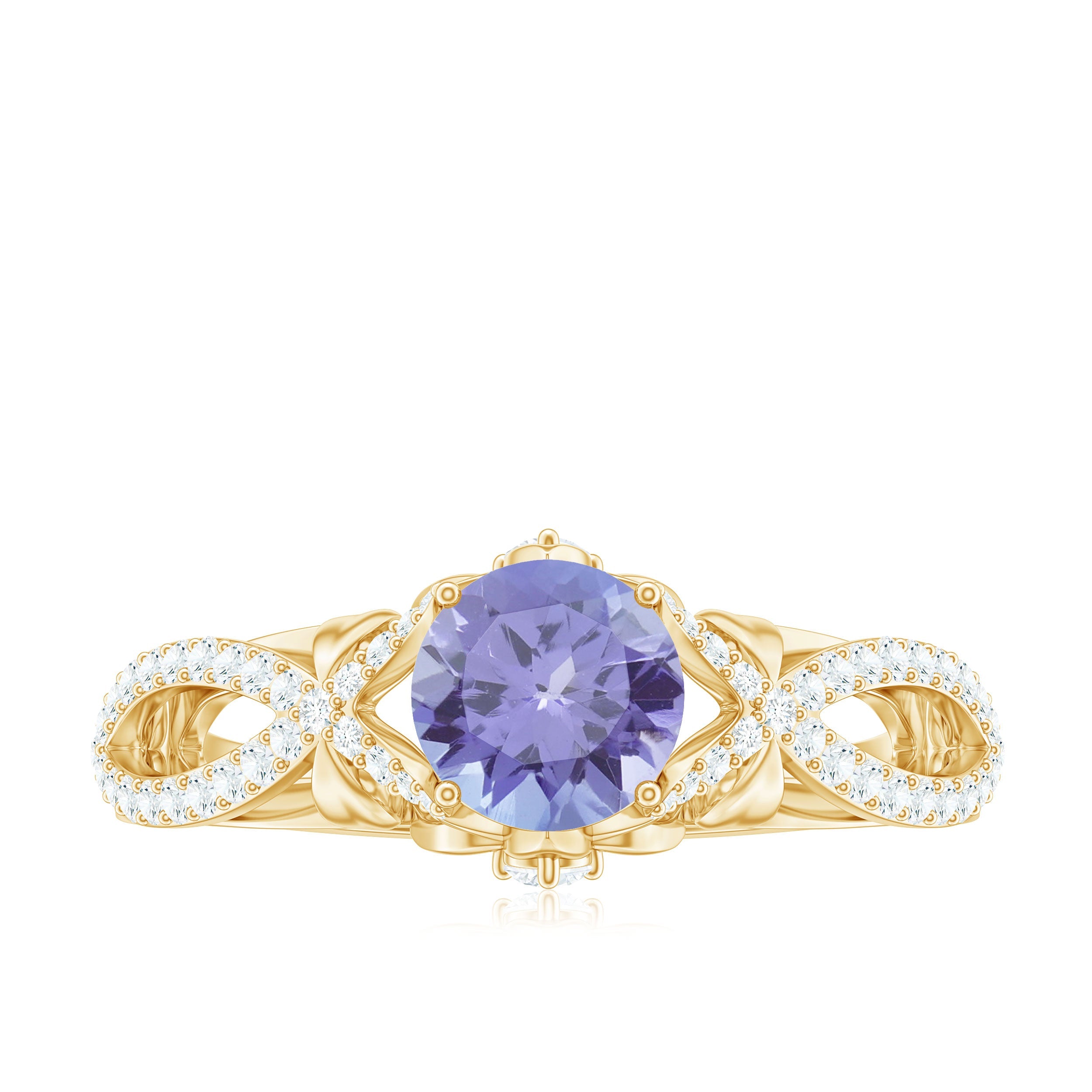 Designer Tanzanite Engagement Ring with Diamond Crossover Shank