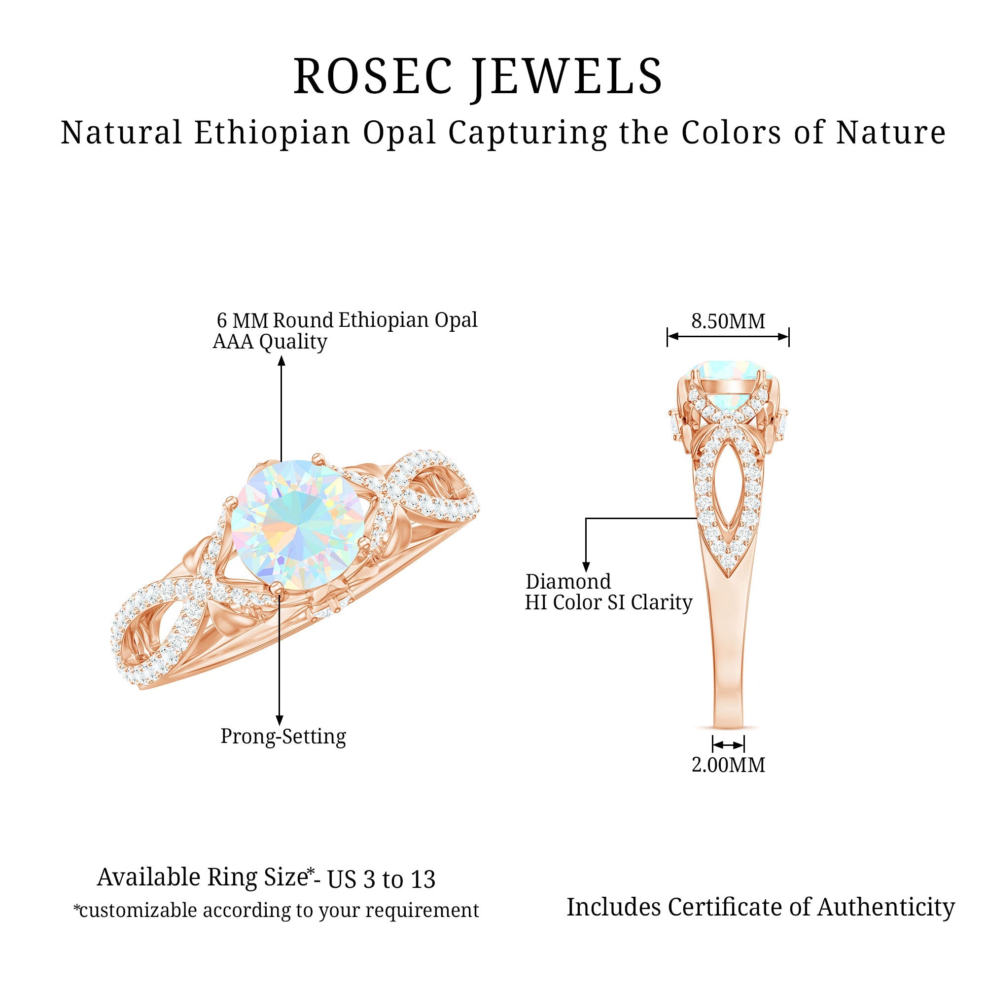 Ethiopian Opal and Diamond Engagement Ring with Crossover Shank